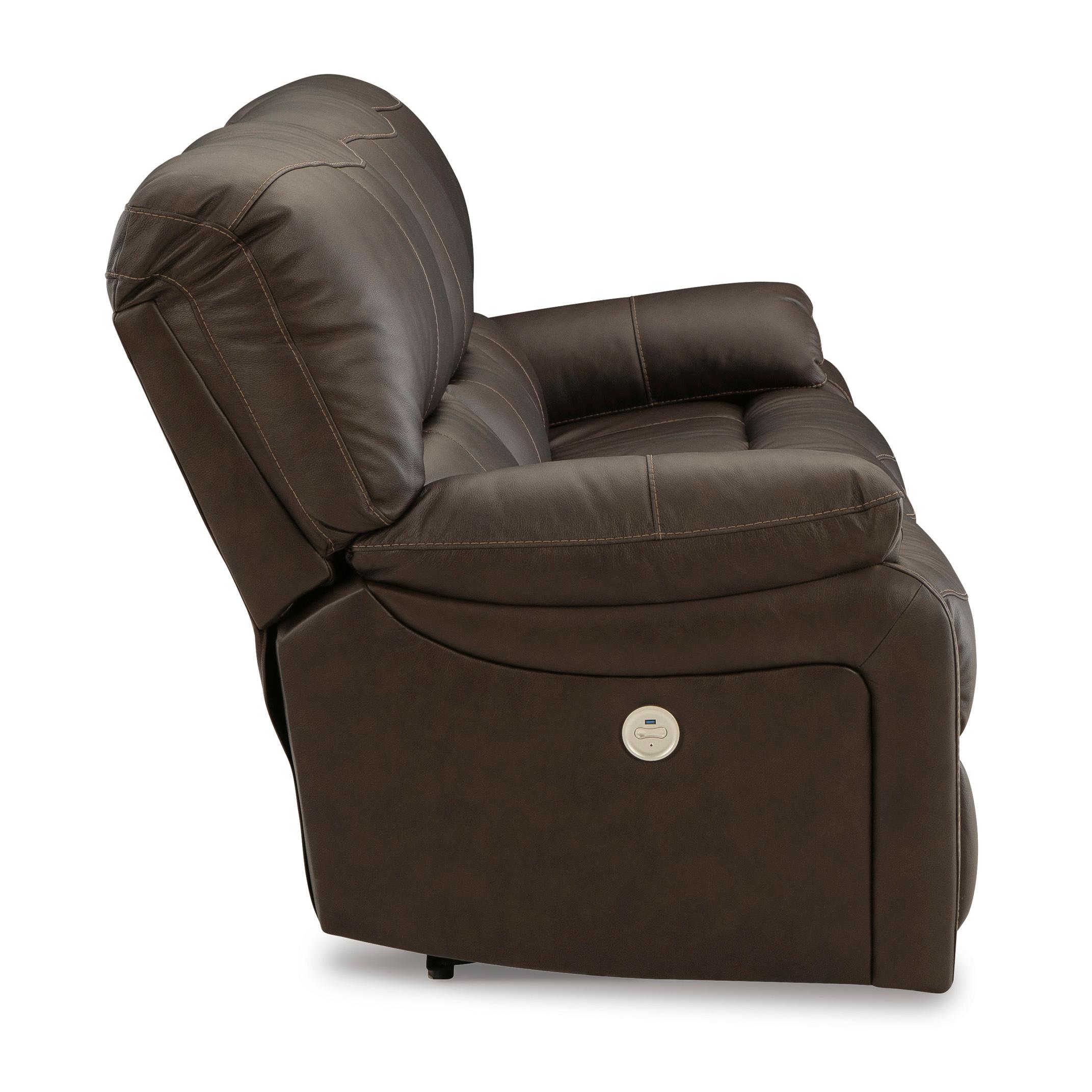  Manufacturer Color_Dark Brown --  Signature Design by Ashley Leesworth Power Reclining Leather Match Sofa IMAGE 4
