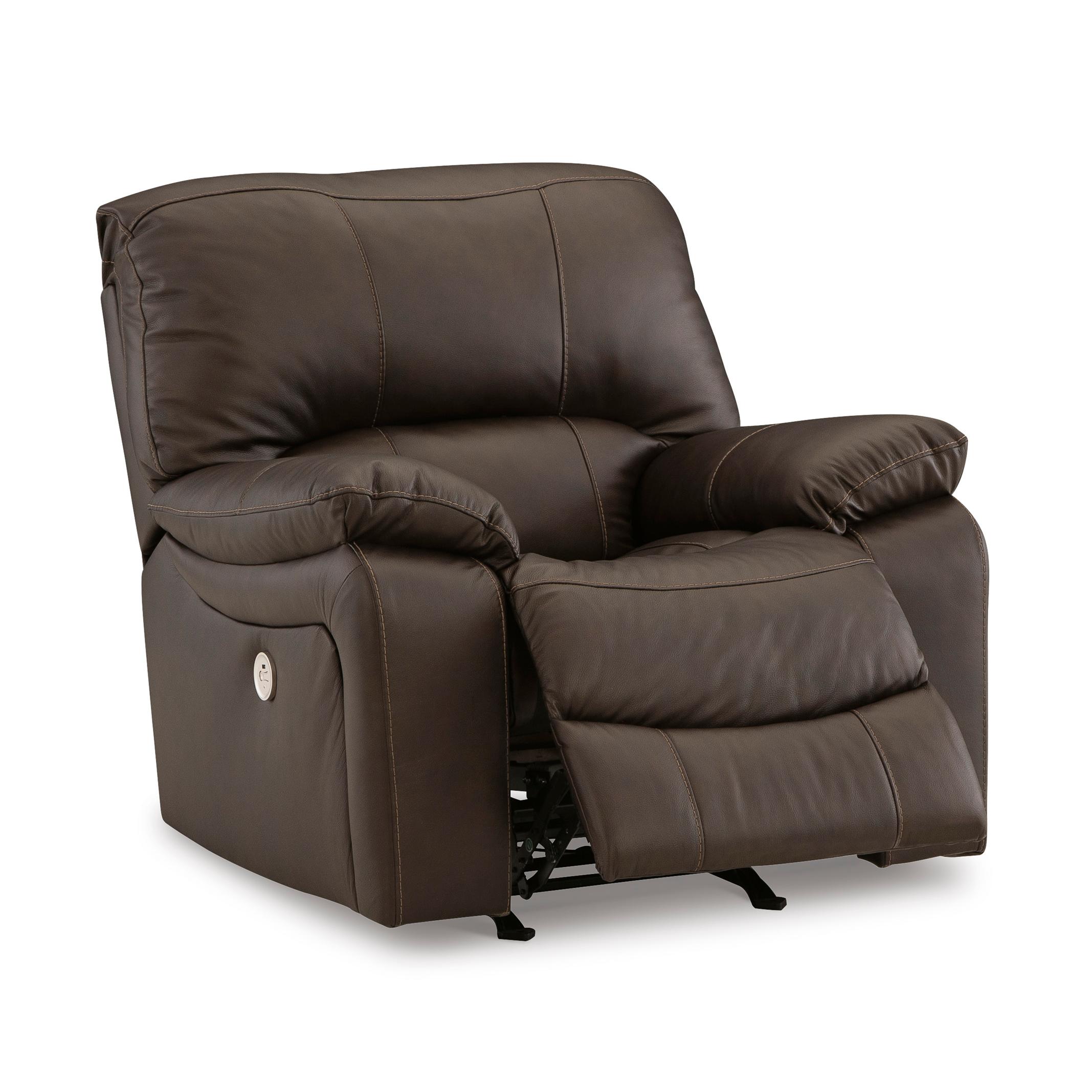  Manufacturer Color_Dark Brown --  Signature Design by Ashley Leesworth Power Rocker Leather Match Recliner IMAGE 2