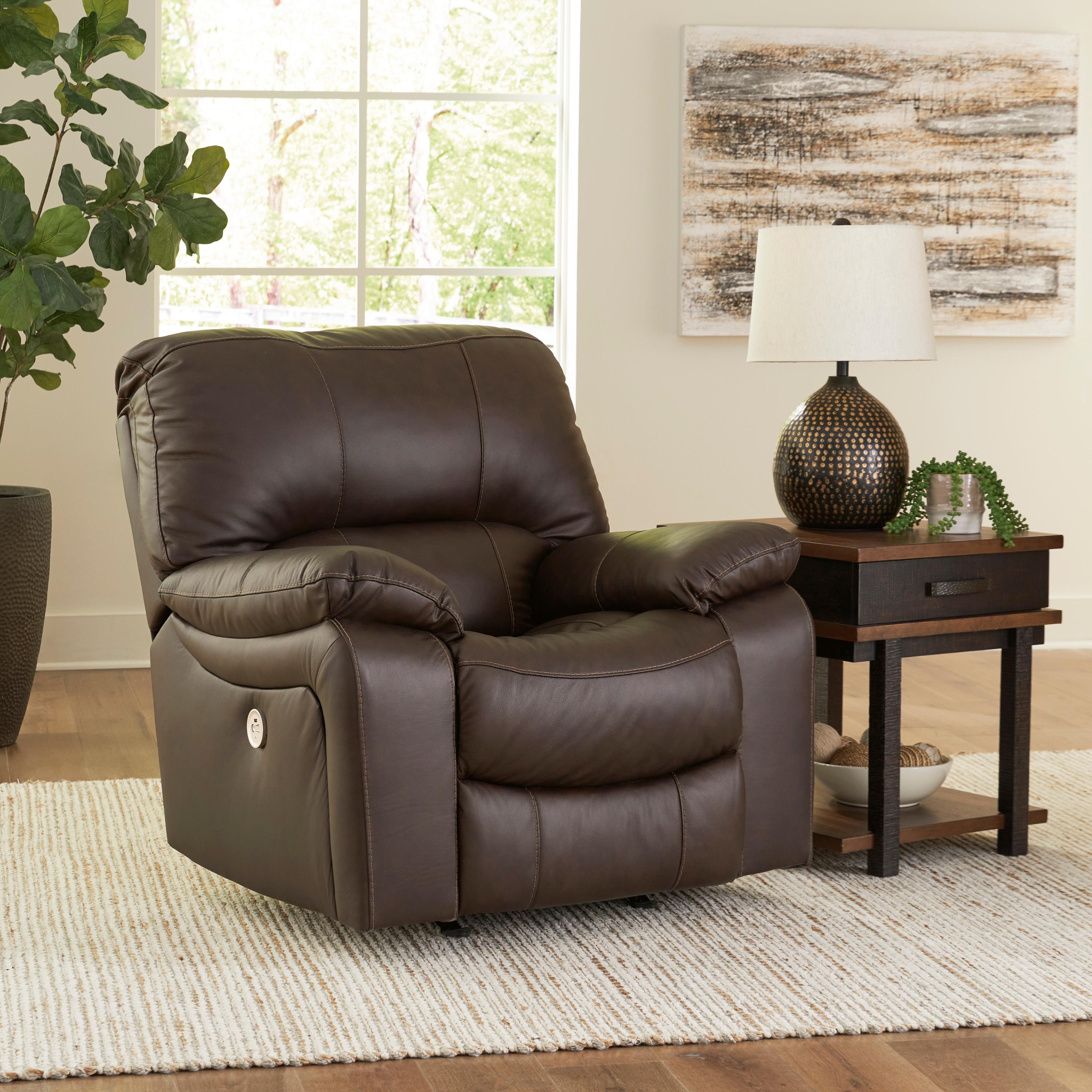  Manufacturer Color_Dark Brown --  Signature Design by Ashley Leesworth Power Rocker Leather Match Recliner IMAGE 6