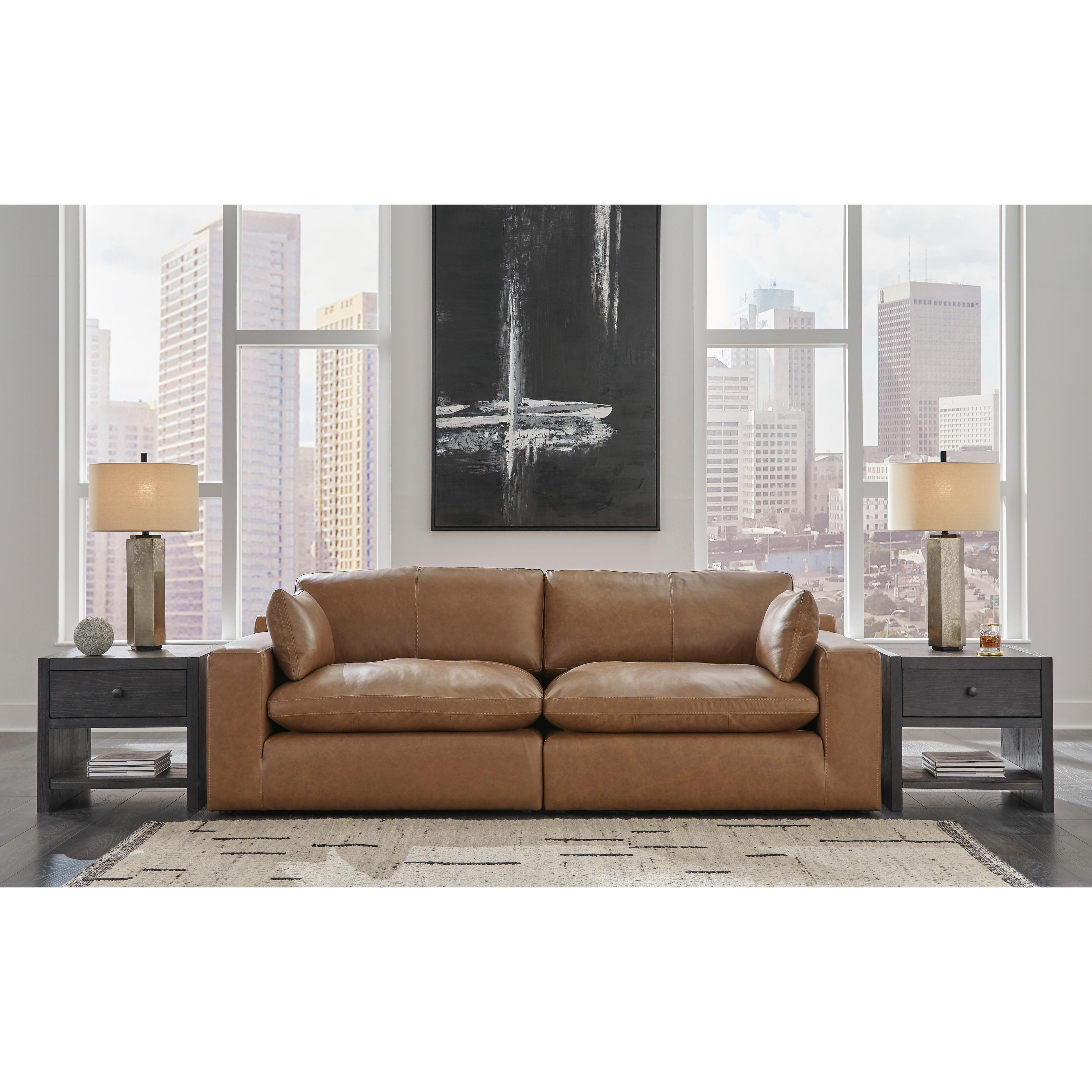  Manufacturer Color_Caramel --  Signature Design by Ashley Emilia Stationary Leather Match Loveseat IMAGE 2