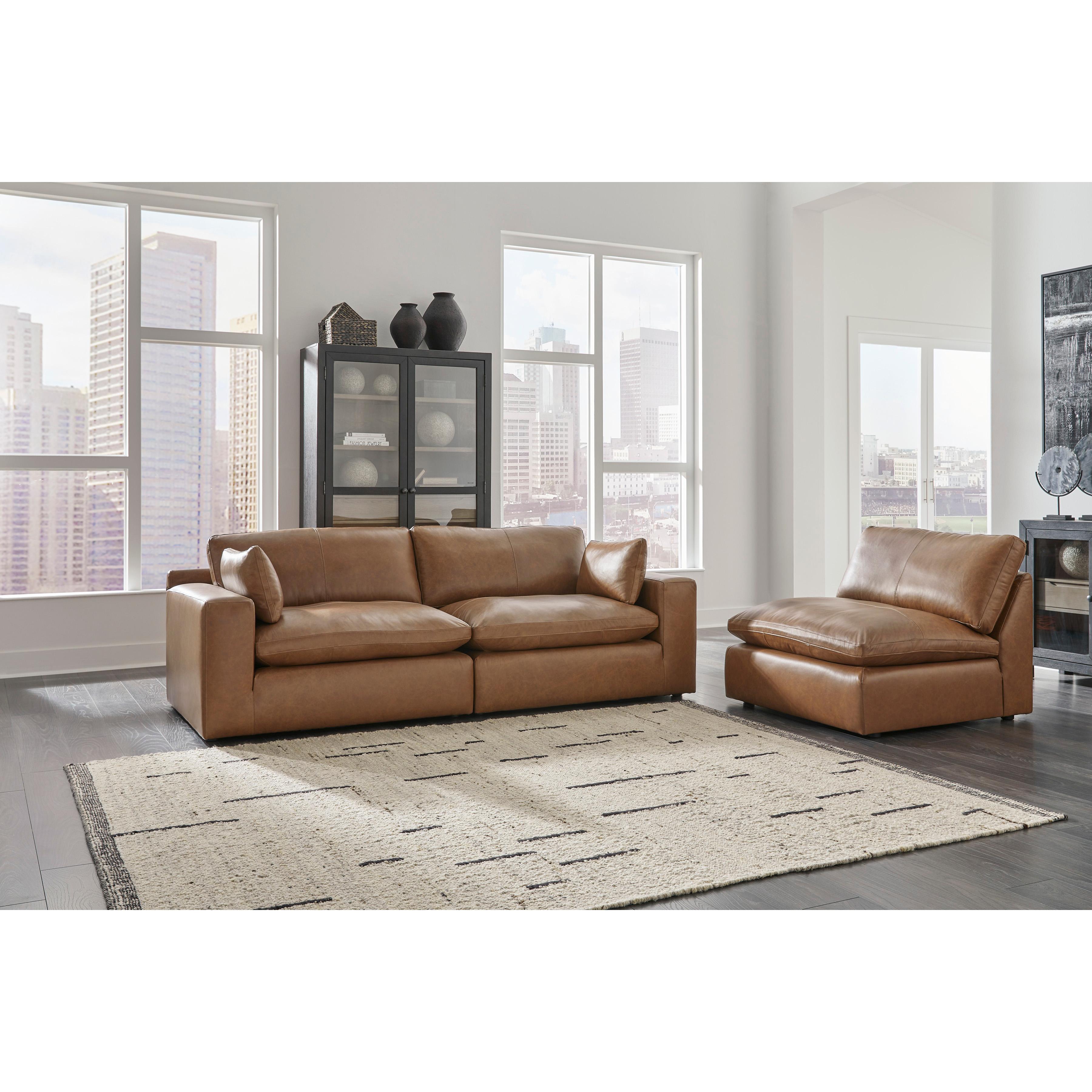  Manufacturer Color_Caramel --  Signature Design by Ashley Emilia Stationary Leather Match Loveseat IMAGE 3