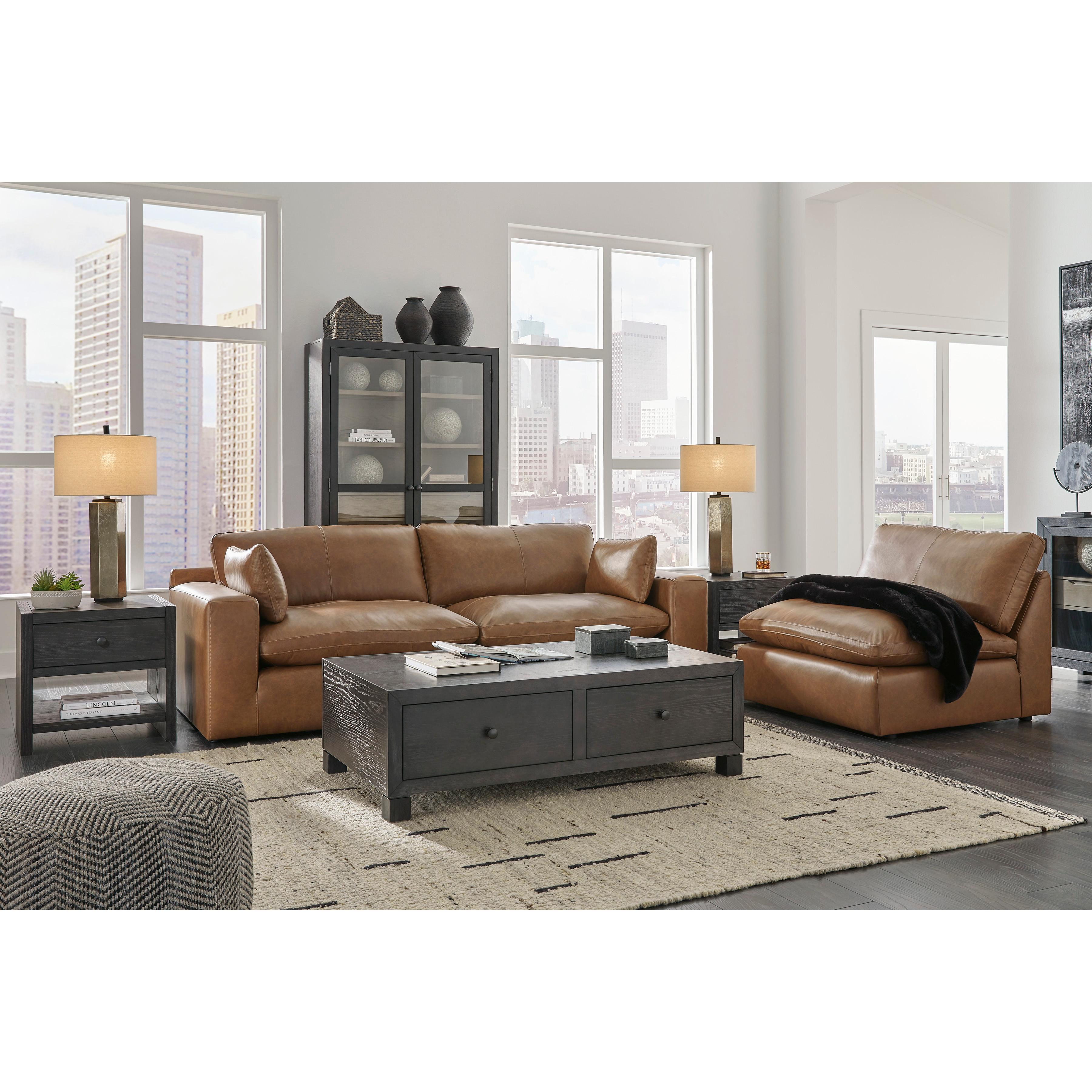  Manufacturer Color_Caramel --  Signature Design by Ashley Emilia Stationary Leather Match Loveseat IMAGE 5