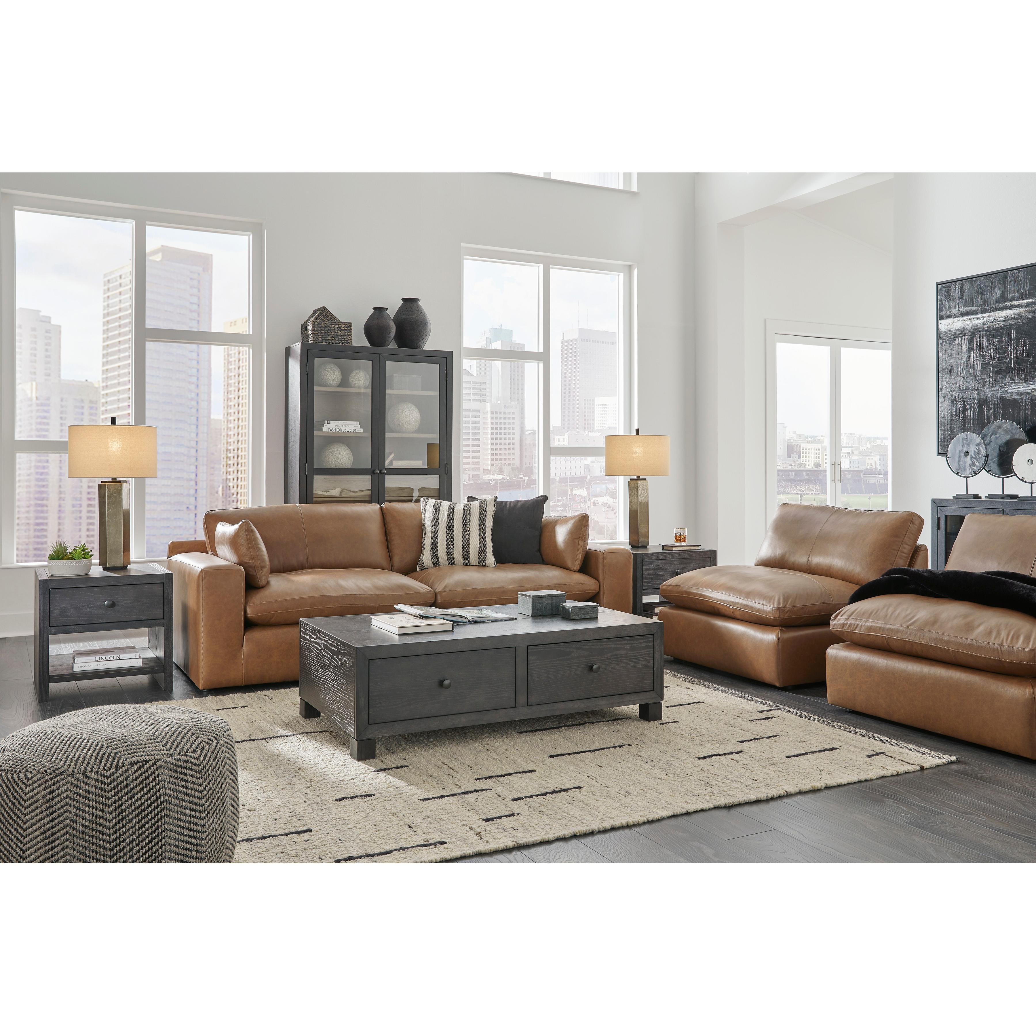  Manufacturer Color_Caramel --  Signature Design by Ashley Emilia Stationary Leather Match Loveseat IMAGE 6