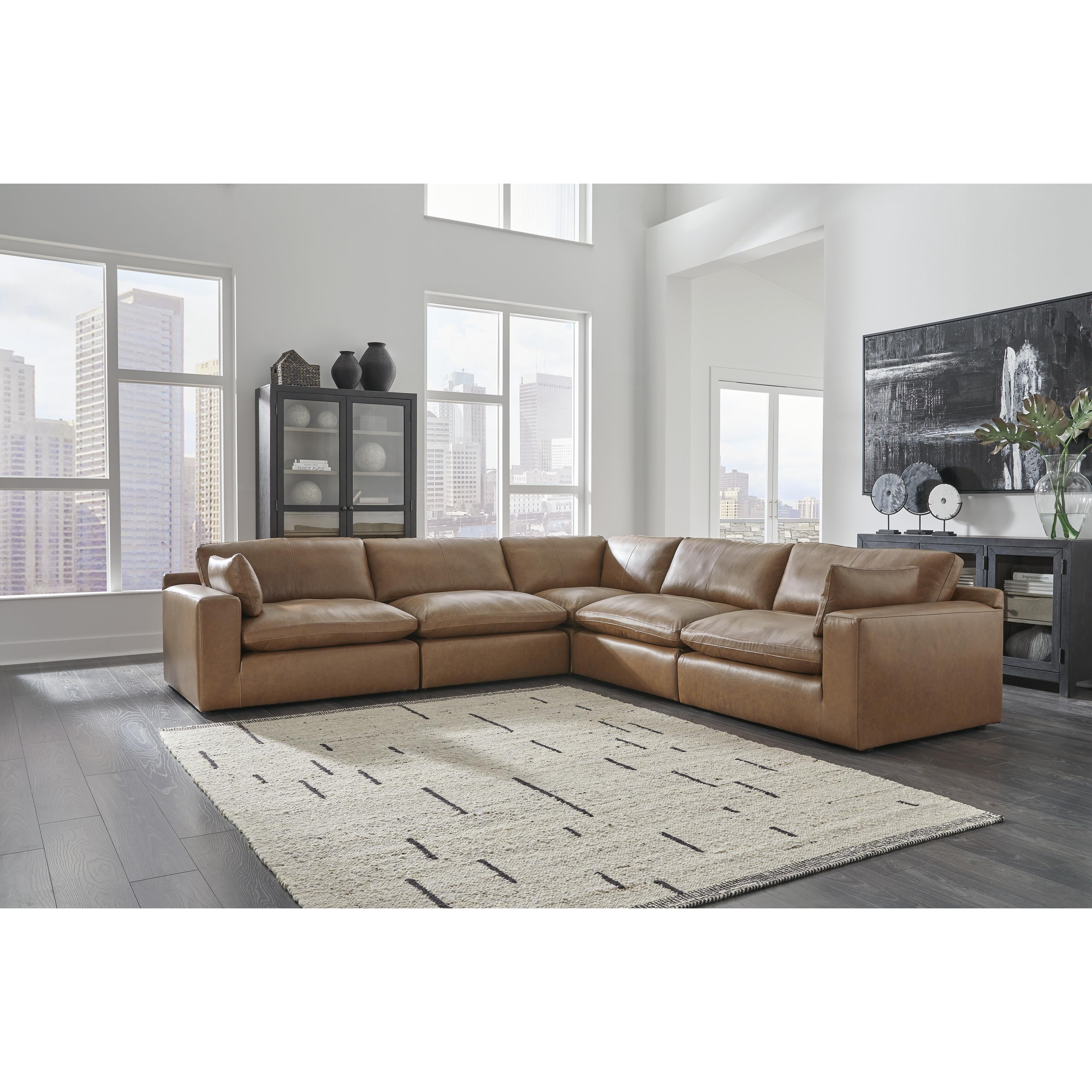  Manufacturer Color_Caramel --  Signature Design by Ashley Emilia Leather Match 5 pc Sectional IMAGE 2