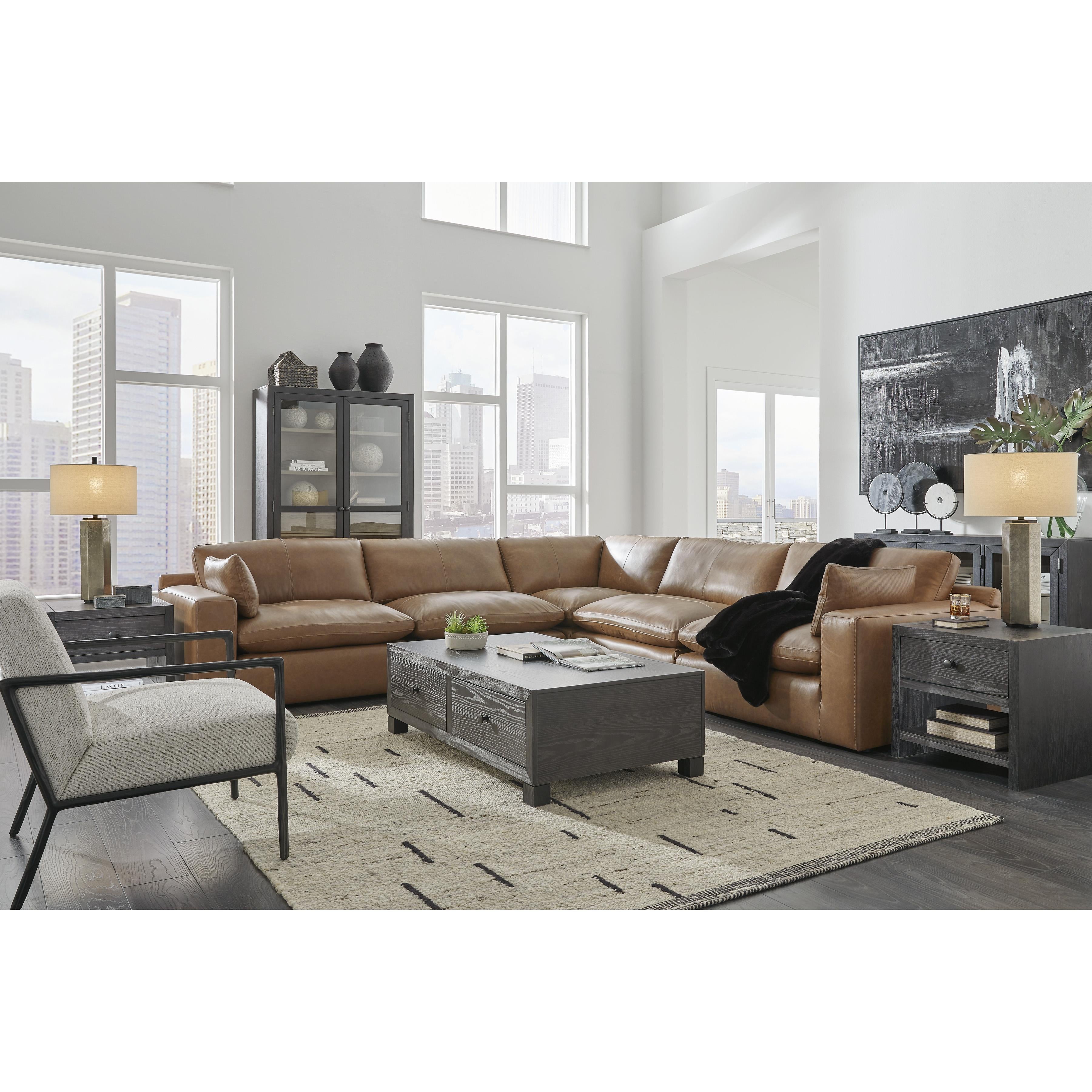  Manufacturer Color_Caramel --  Signature Design by Ashley Emilia Leather Match 5 pc Sectional IMAGE 3