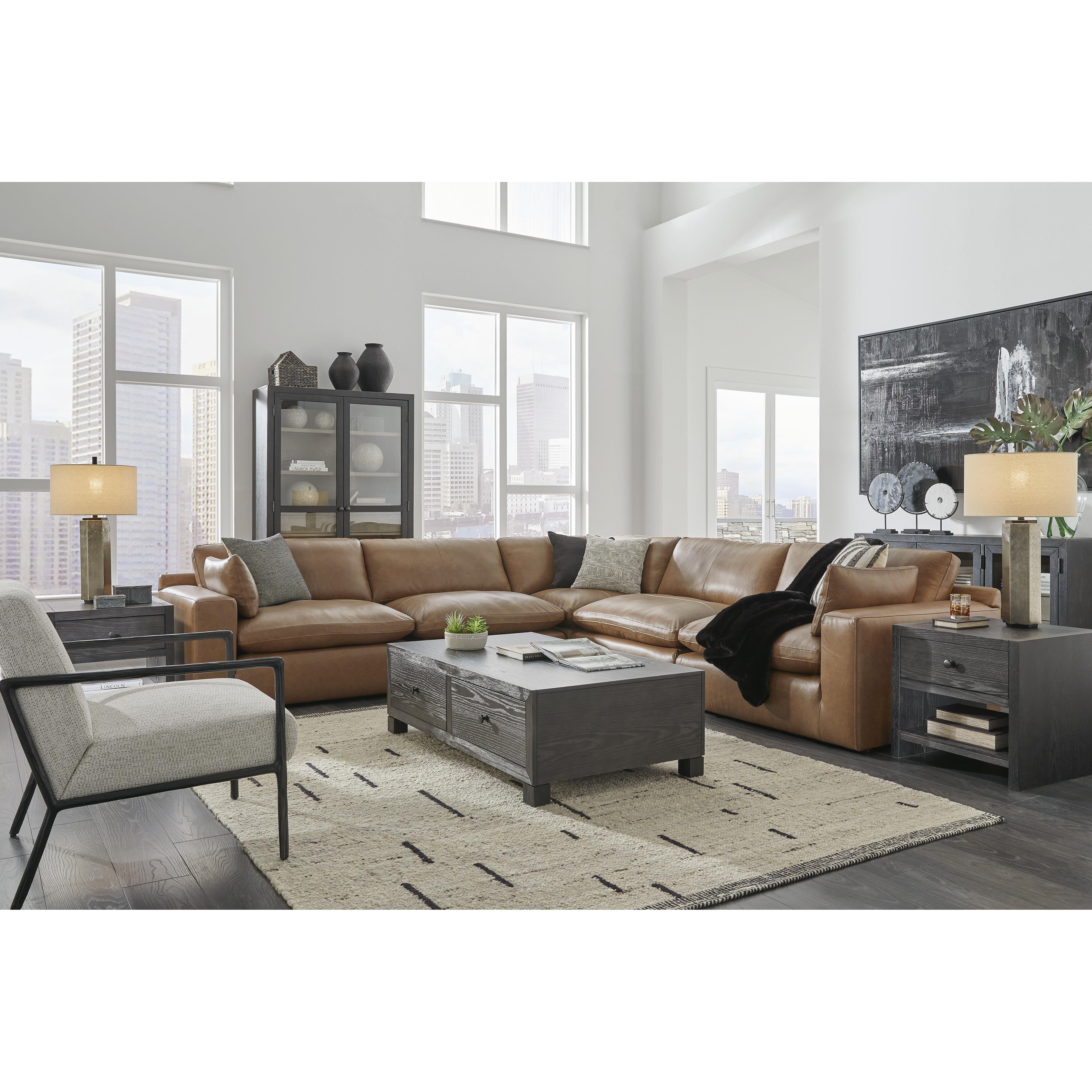  Manufacturer Color_Caramel --  Signature Design by Ashley Emilia Leather Match 5 pc Sectional IMAGE 4