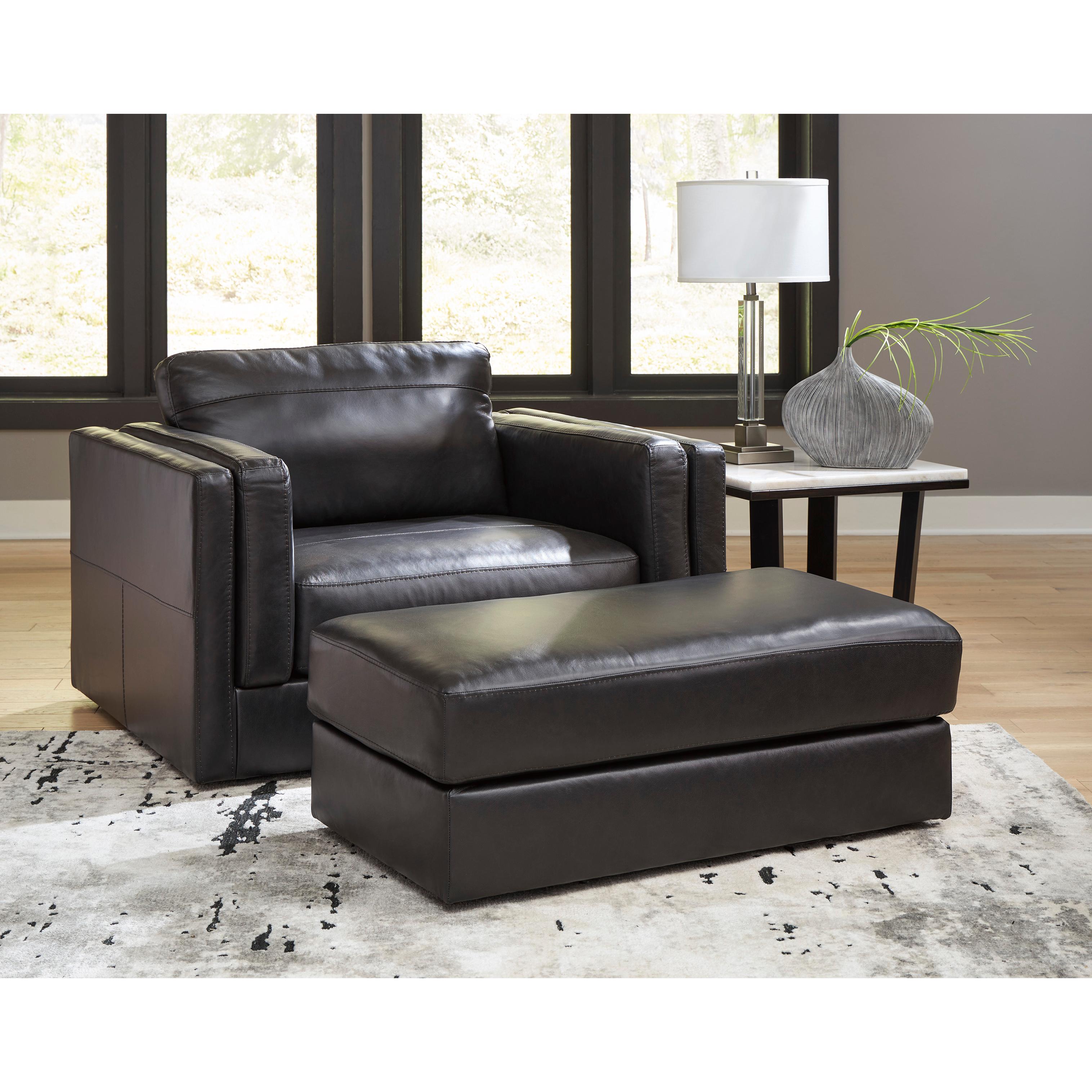  Manufacturer Color_Onyx --  Signature Design by Ashley Amiata Leather Match Ottoman IMAGE 5