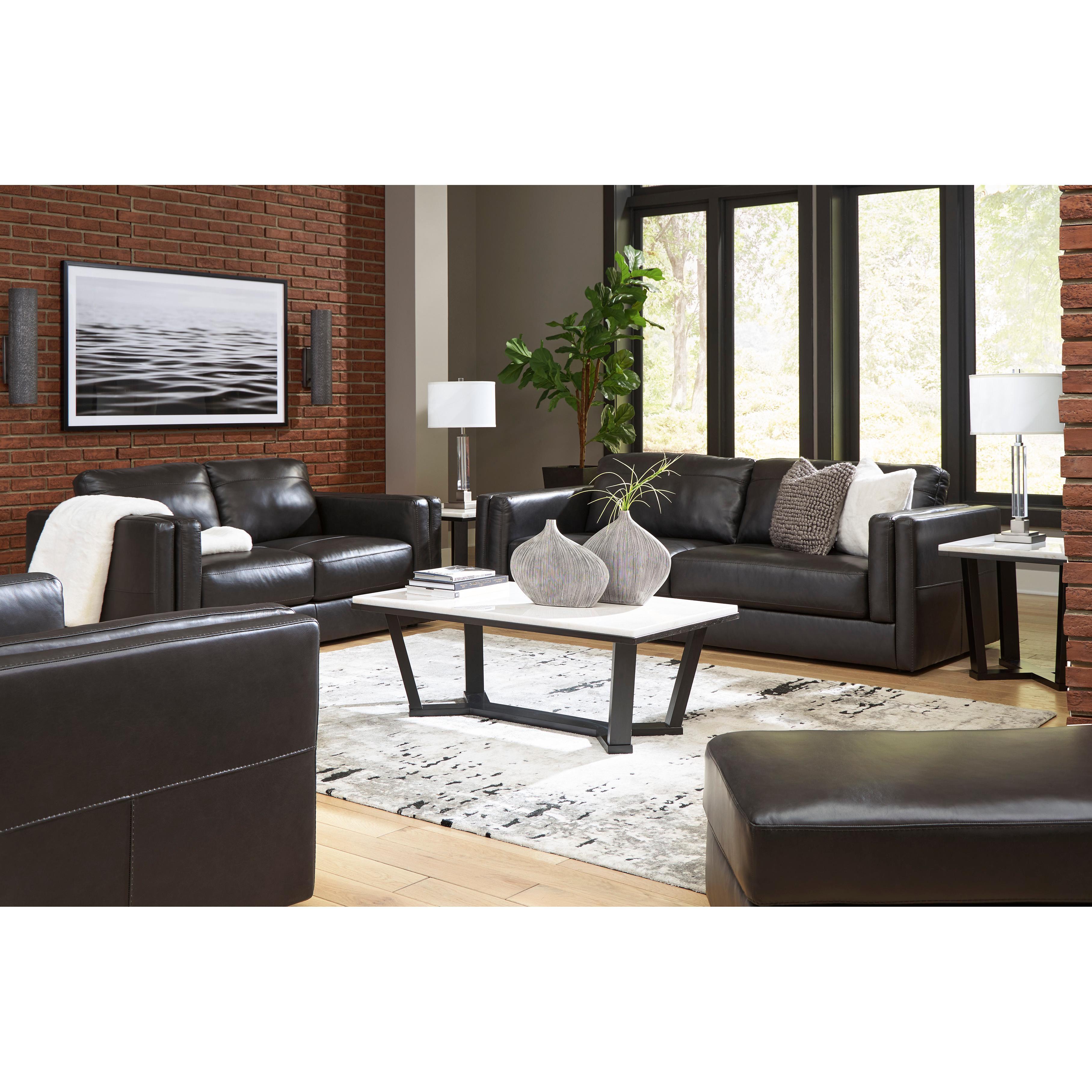  Manufacturer Color_Onyx --  Signature Design by Ashley Amiata Leather Match Ottoman IMAGE 6