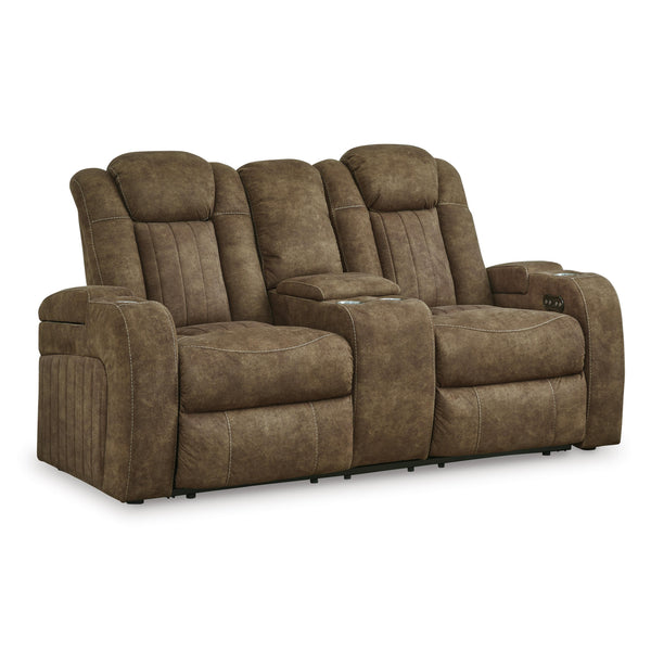 Signature Design by Ashley Wolfridge 6070318 Power Reclining Loveseat with Console and Adjustable Headrest