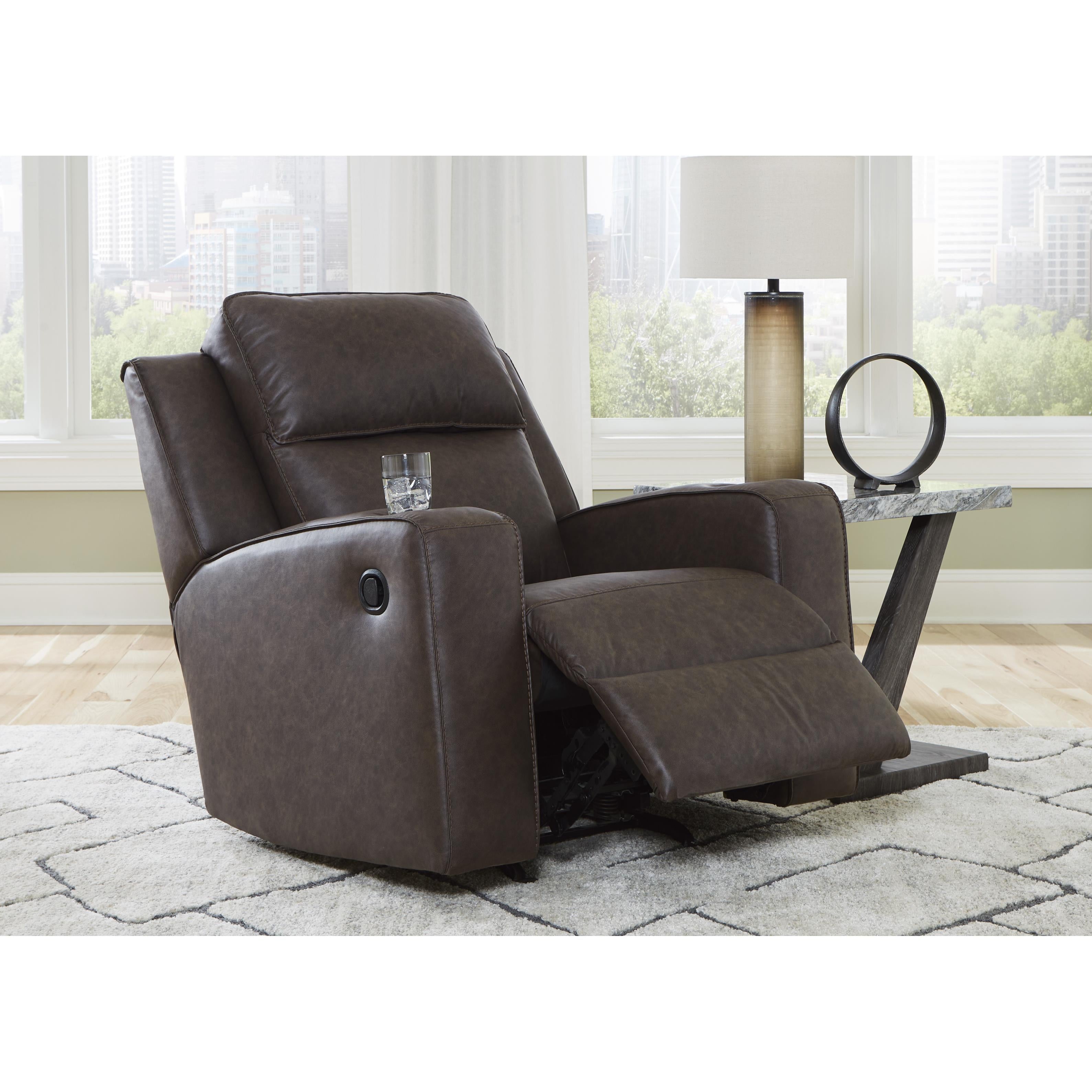  Manufacturer Color_Umber --  Signature Design by Ashley Lavenhorne Rocker Leather Look Recliner IMAGE 8