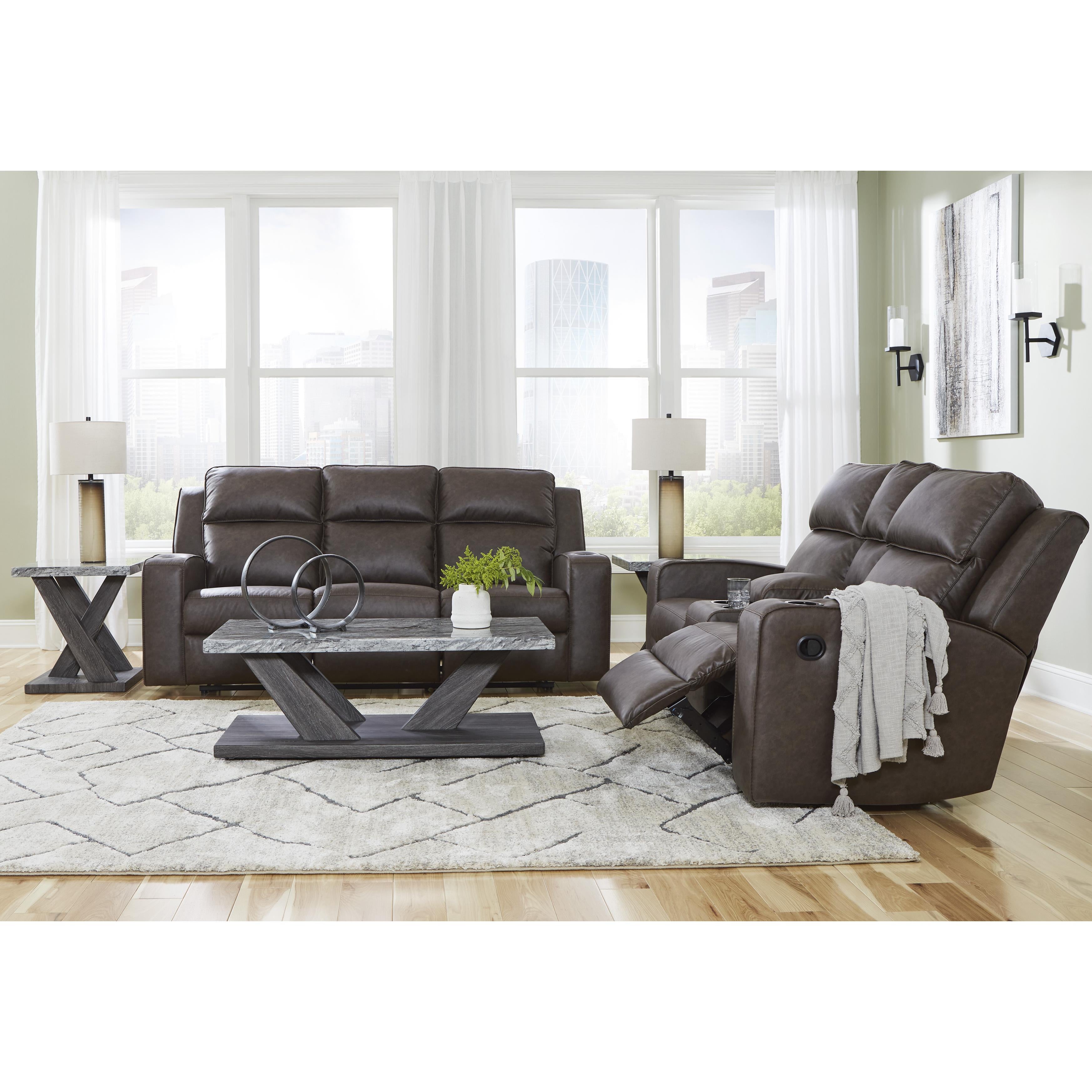  Manufacturer Color_Umber --  Signature Design by Ashley Lavenhorne Reclining Leather Look Sofa IMAGE 15