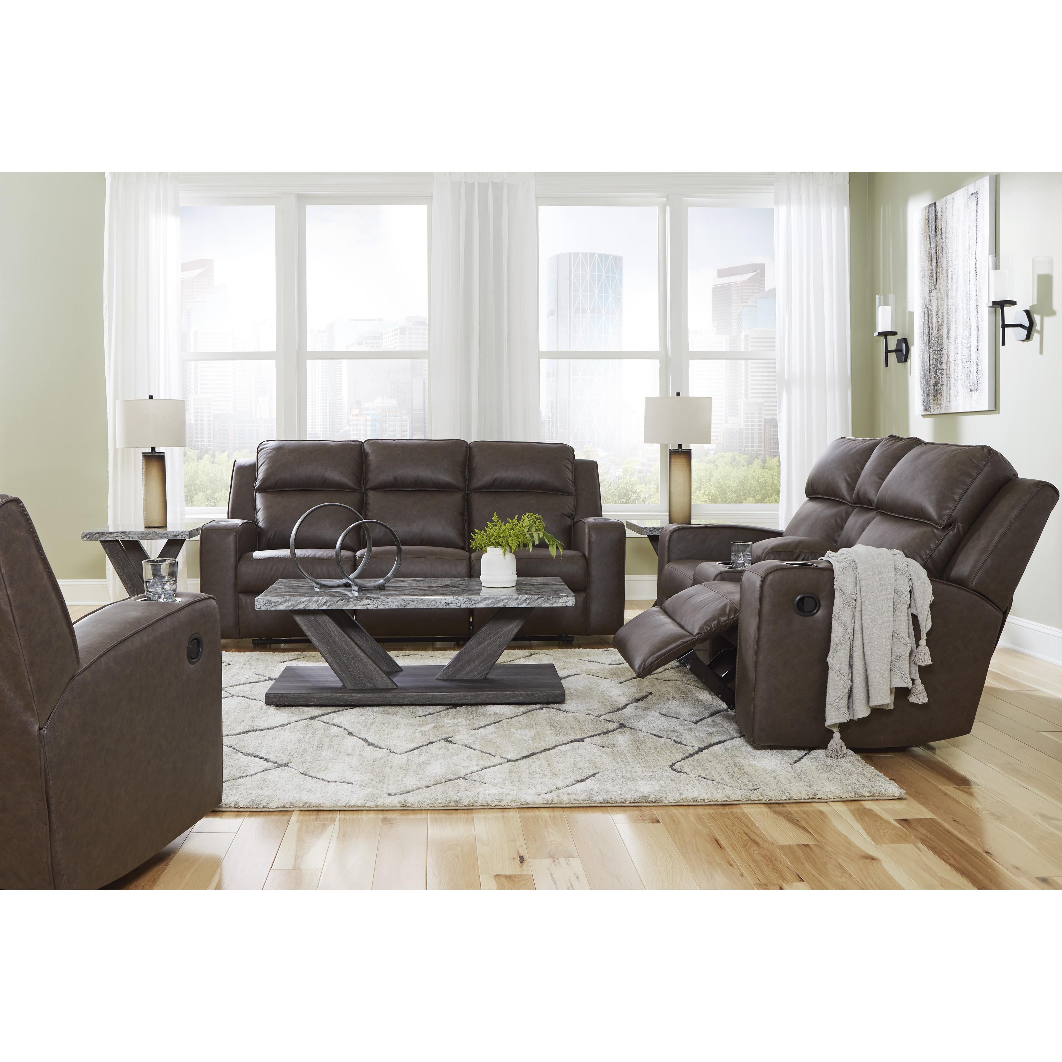  Manufacturer Color_Umber --  Signature Design by Ashley Lavenhorne Reclining Leather Look Sofa IMAGE 17