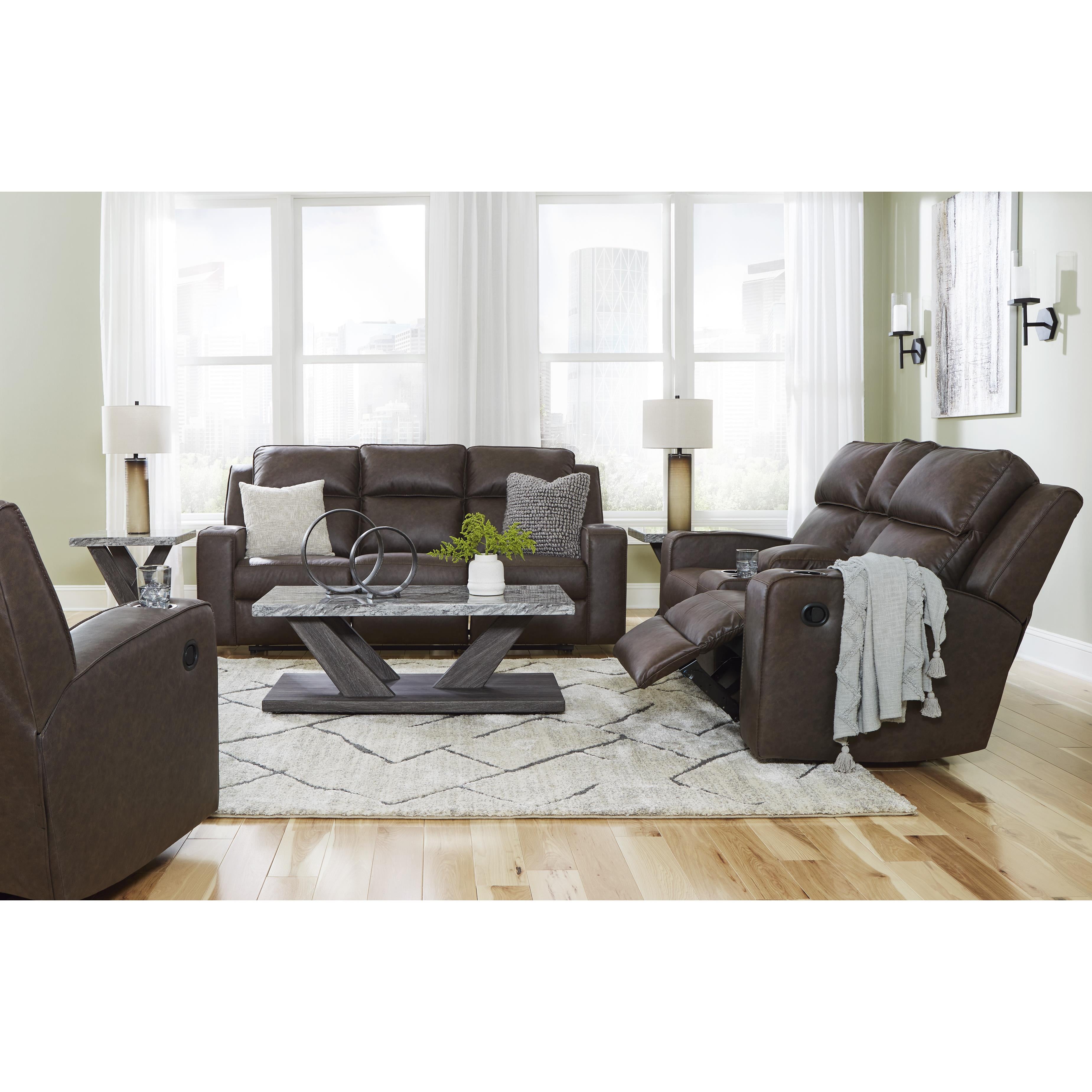  Manufacturer Color_Umber --  Signature Design by Ashley Lavenhorne Reclining Leather Look Sofa IMAGE 18