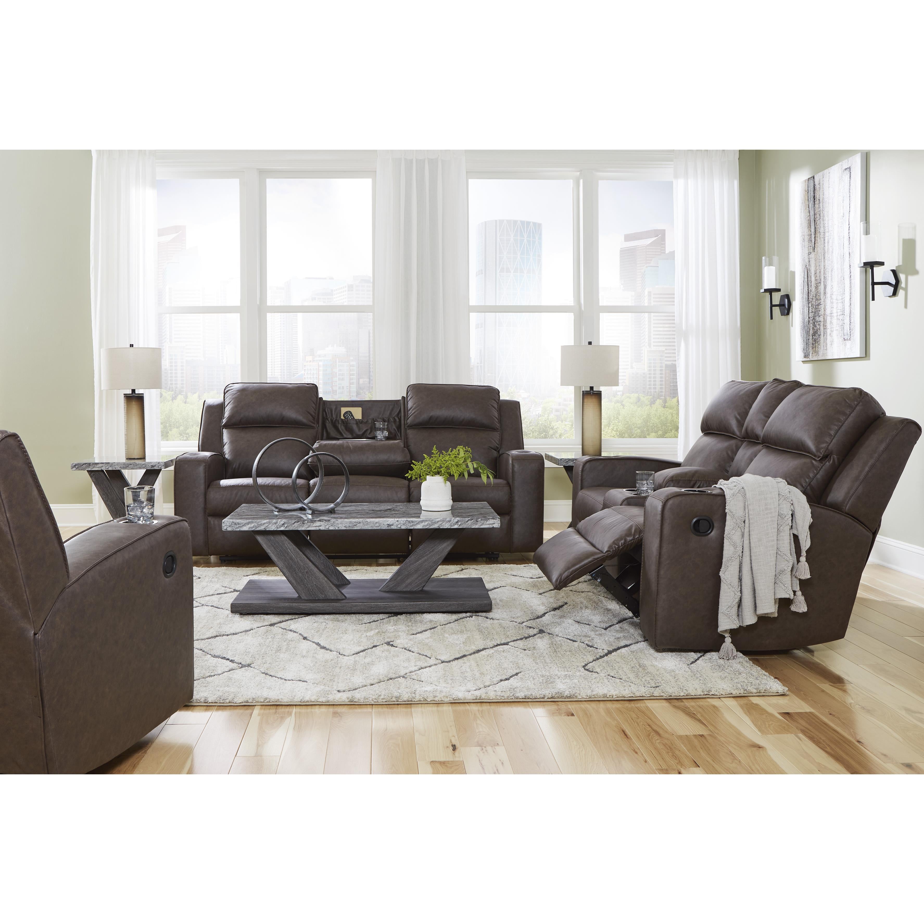  Manufacturer Color_Umber --  Signature Design by Ashley Lavenhorne Reclining Leather Look Sofa IMAGE 20