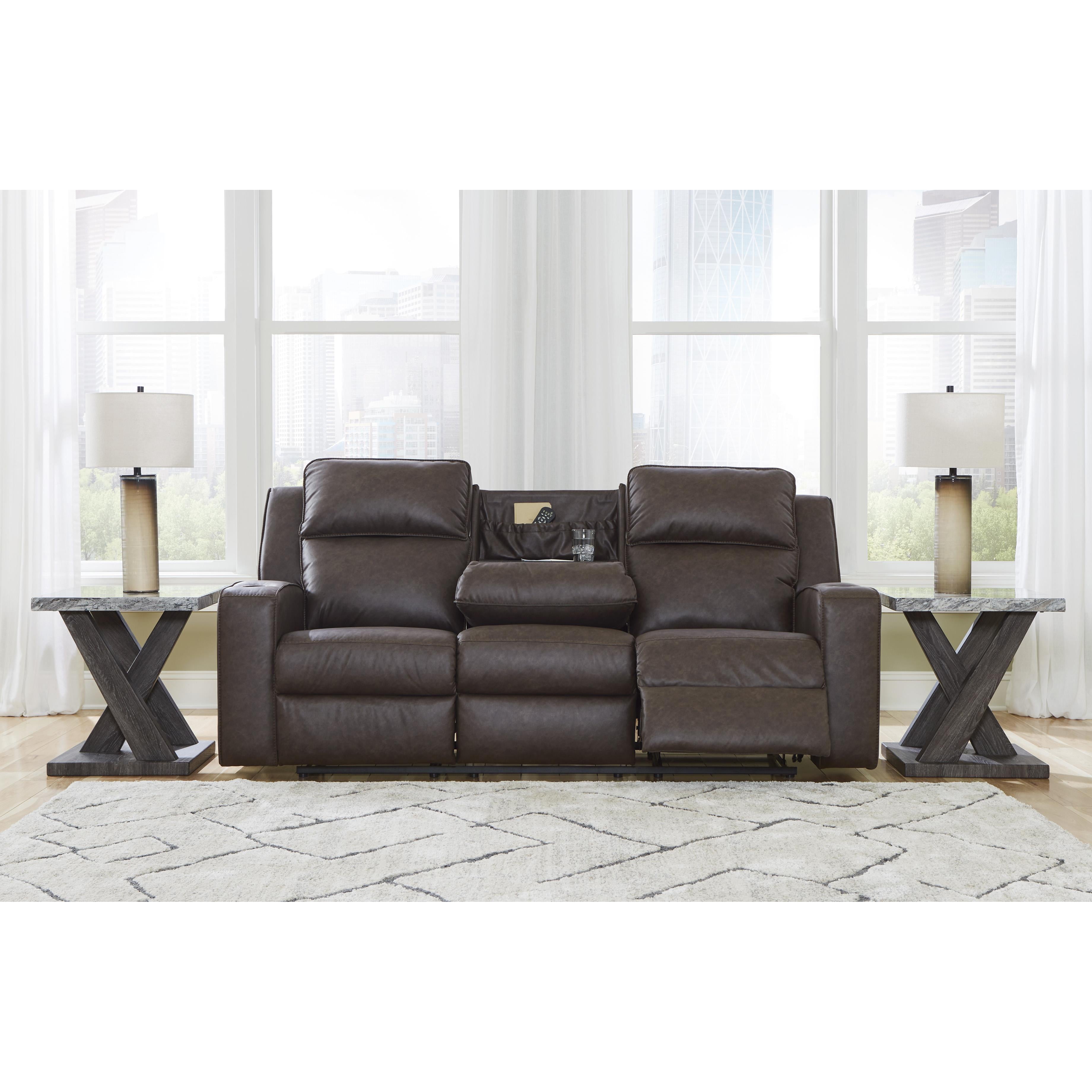  Manufacturer Color_Umber --  Signature Design by Ashley Lavenhorne Reclining Leather Look Sofa IMAGE 7