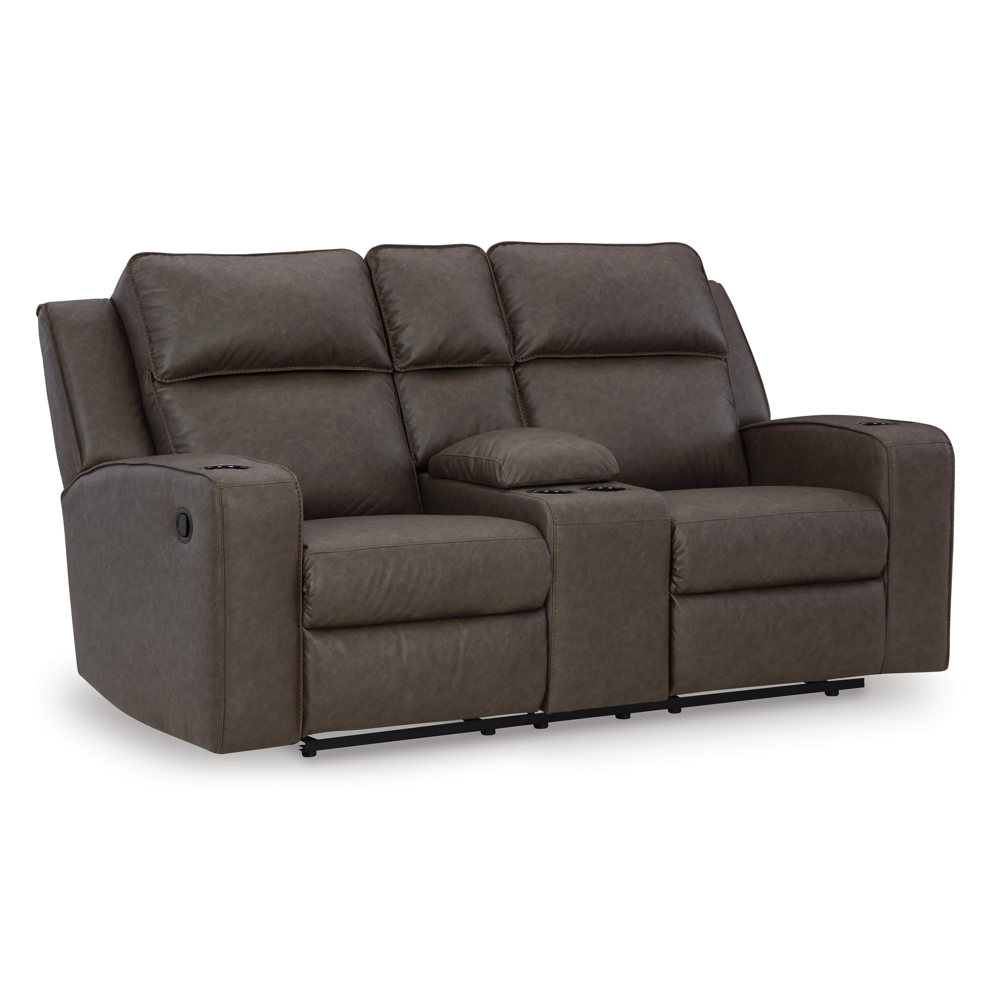  Manufacturer Color_Umber --  Signature Design by Ashley Lavenhorne Reclining Leather Look Loveseat with Console IMAGE 1