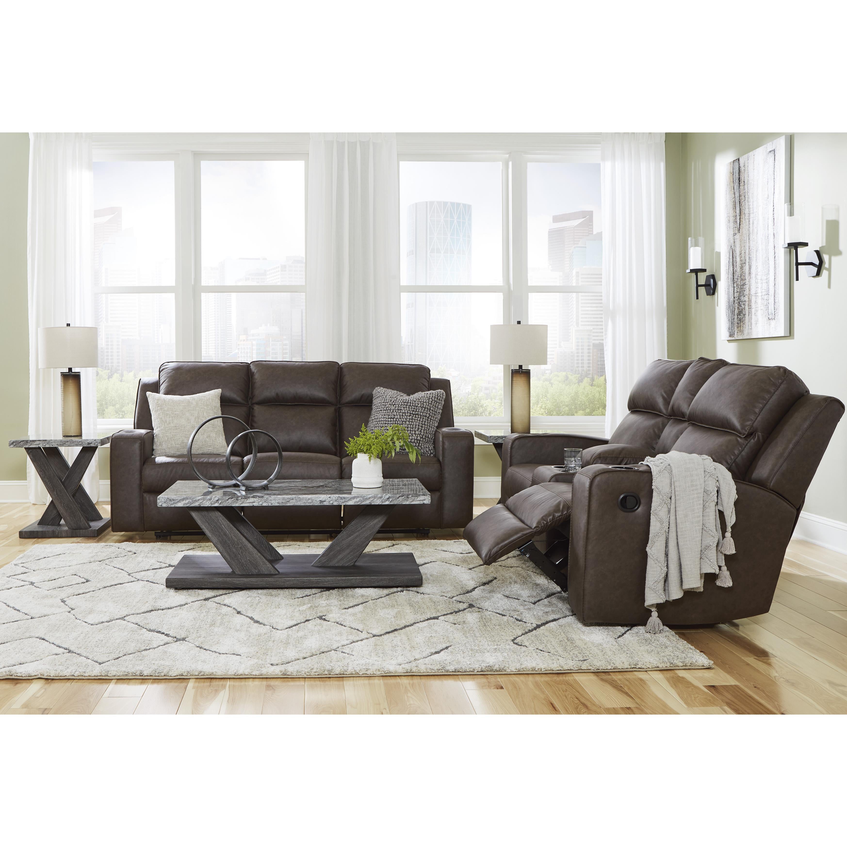  Manufacturer Color_Umber --  Signature Design by Ashley Lavenhorne Reclining Leather Look Loveseat with Console IMAGE 14