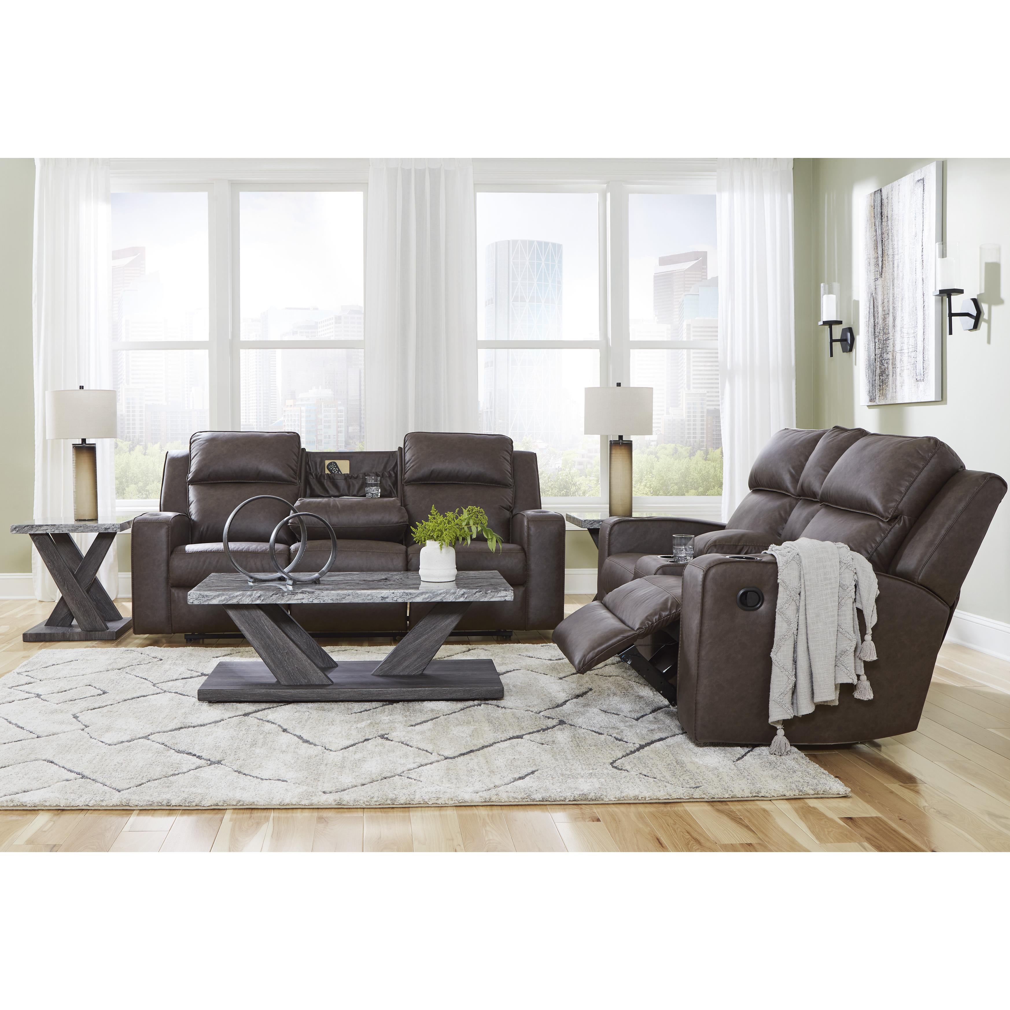  Manufacturer Color_Umber --  Signature Design by Ashley Lavenhorne Reclining Leather Look Loveseat with Console IMAGE 17