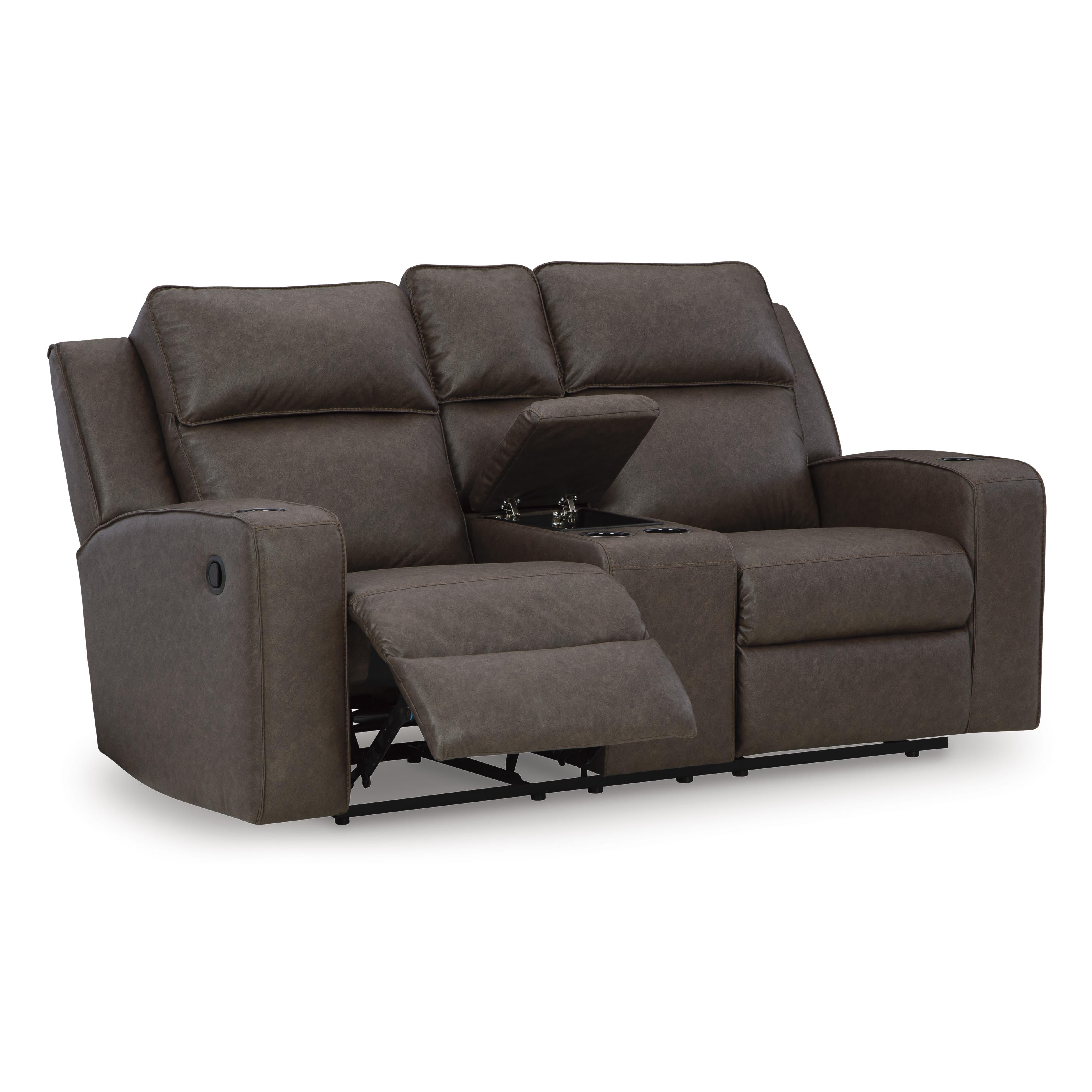  Manufacturer Color_Umber --  Signature Design by Ashley Lavenhorne Reclining Leather Look Loveseat with Console IMAGE 2