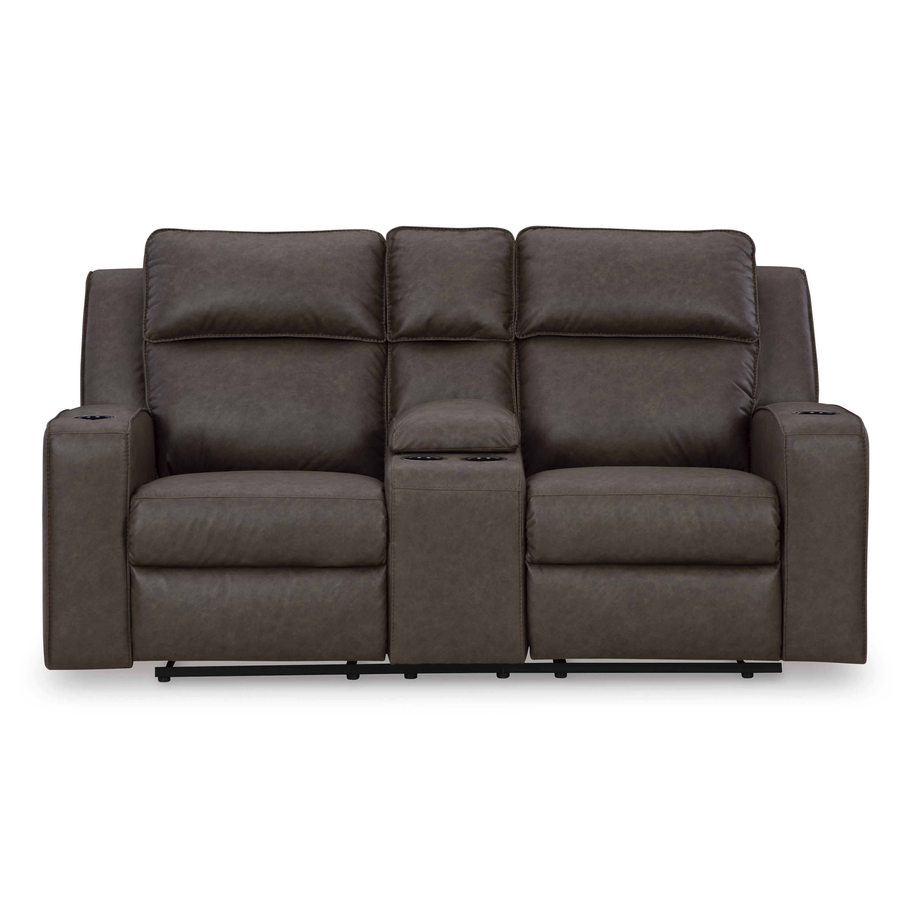  Manufacturer Color_Umber --  Signature Design by Ashley Lavenhorne Reclining Leather Look Loveseat with Console IMAGE 3