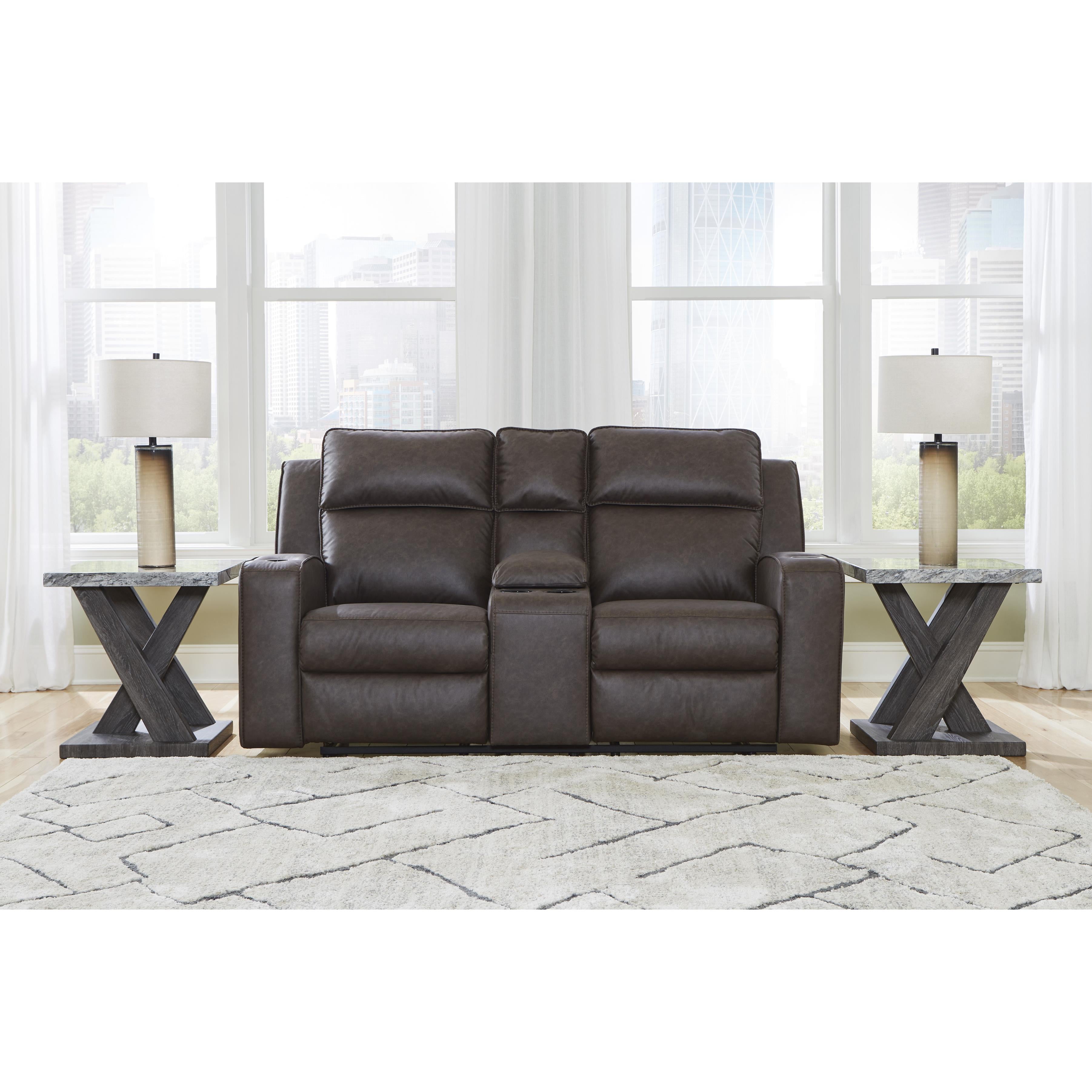  Manufacturer Color_Umber --  Signature Design by Ashley Lavenhorne Reclining Leather Look Loveseat with Console IMAGE 6
