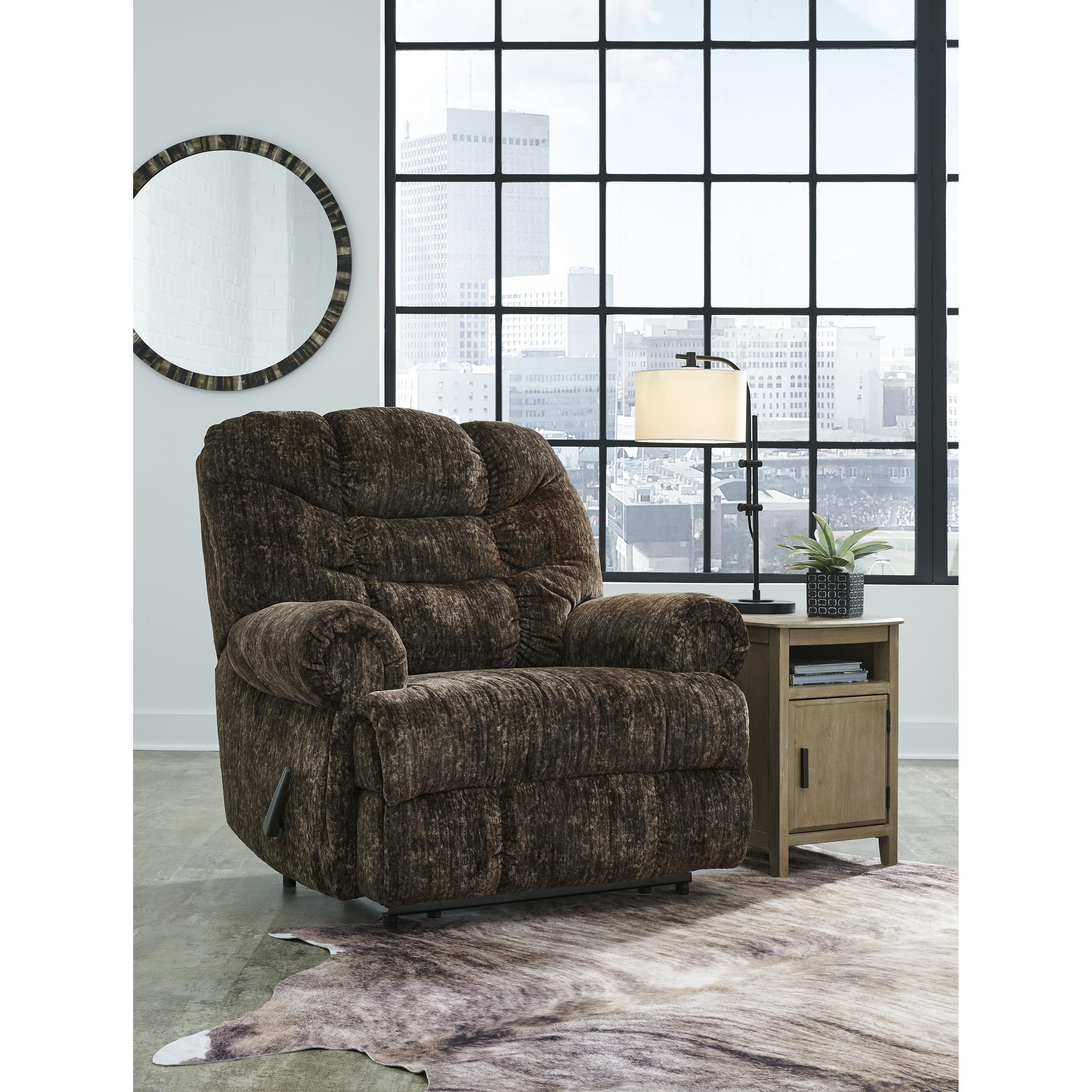  Manufacturer Color_Chocolate --  Signature Design by Ashley Movie Man Fabric Recliner with Wall Recline IMAGE 6