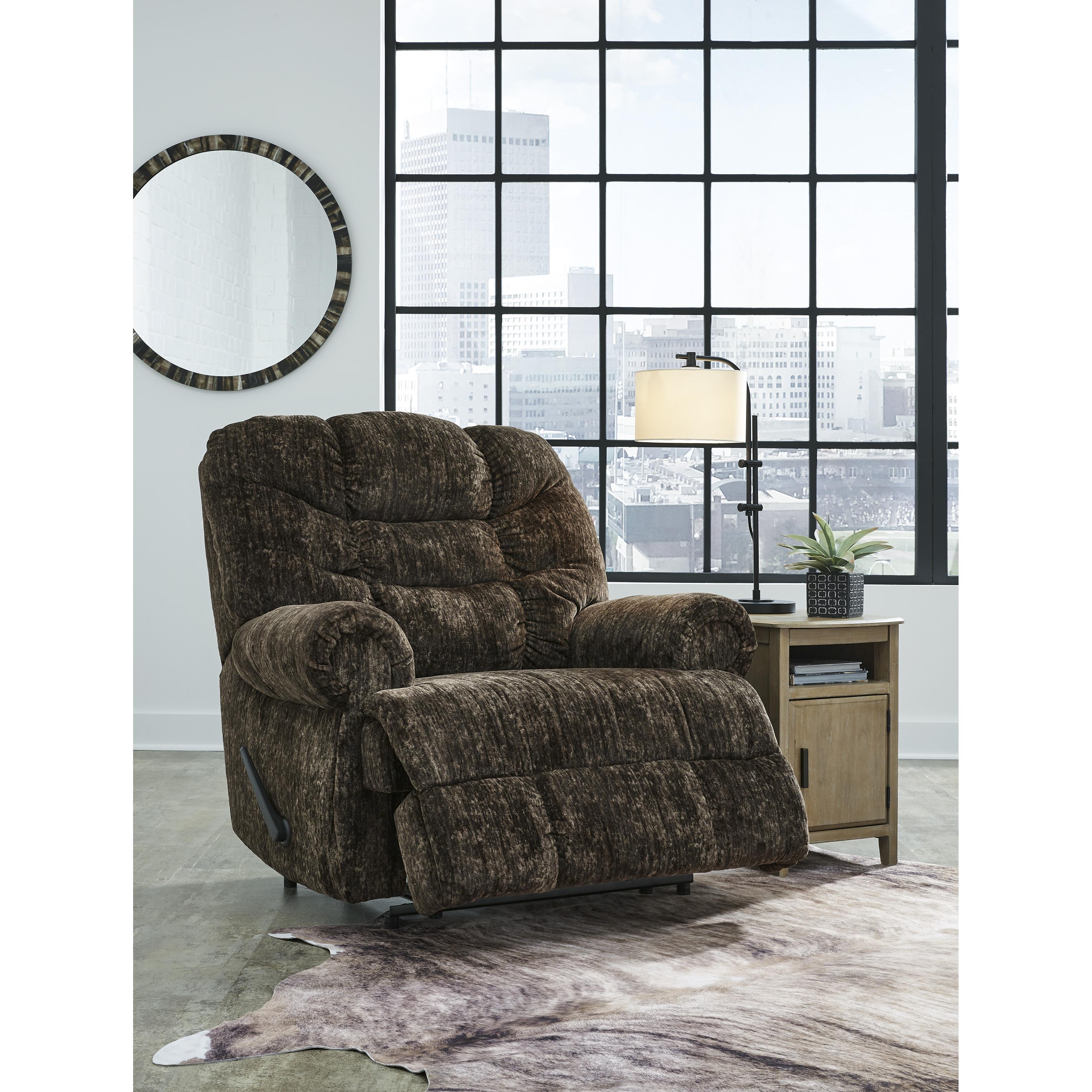  Manufacturer Color_Chocolate --  Signature Design by Ashley Movie Man Fabric Recliner with Wall Recline IMAGE 7