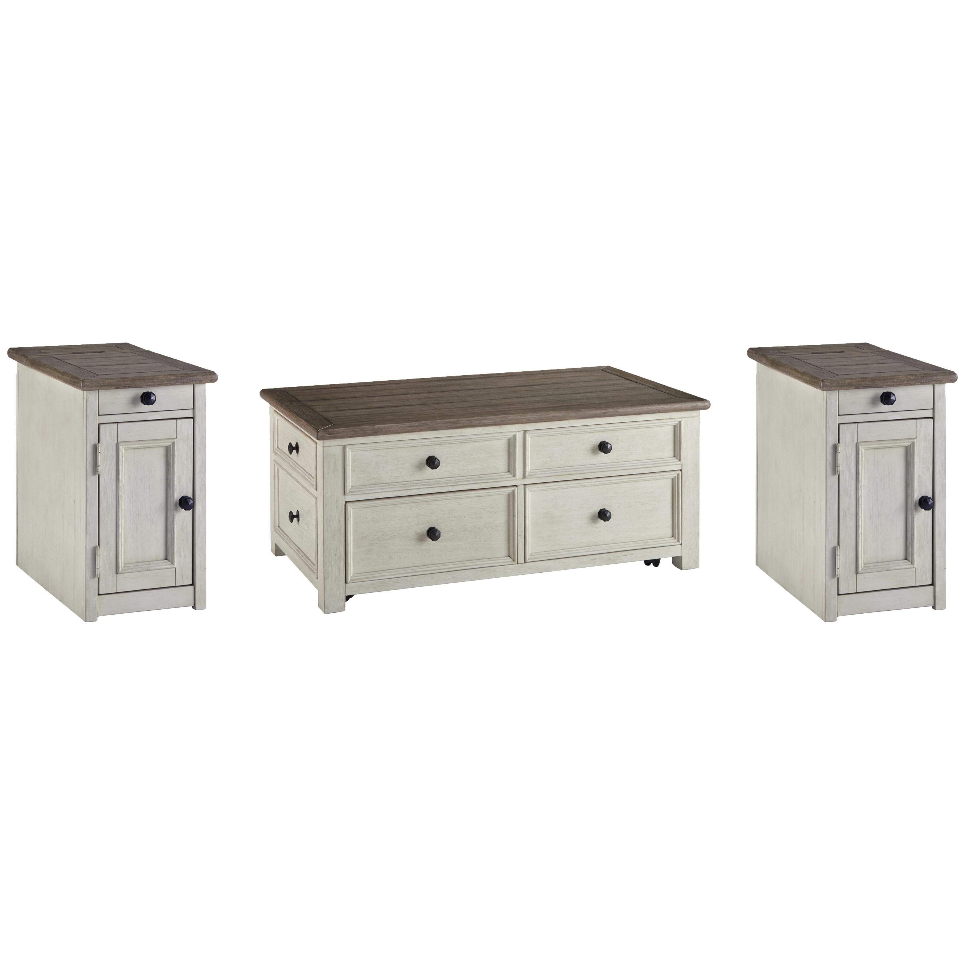  Signature Design by Ashley Bolanburg T637T2 Coffee Table and 2 Chairside End Tables IMAGE 1