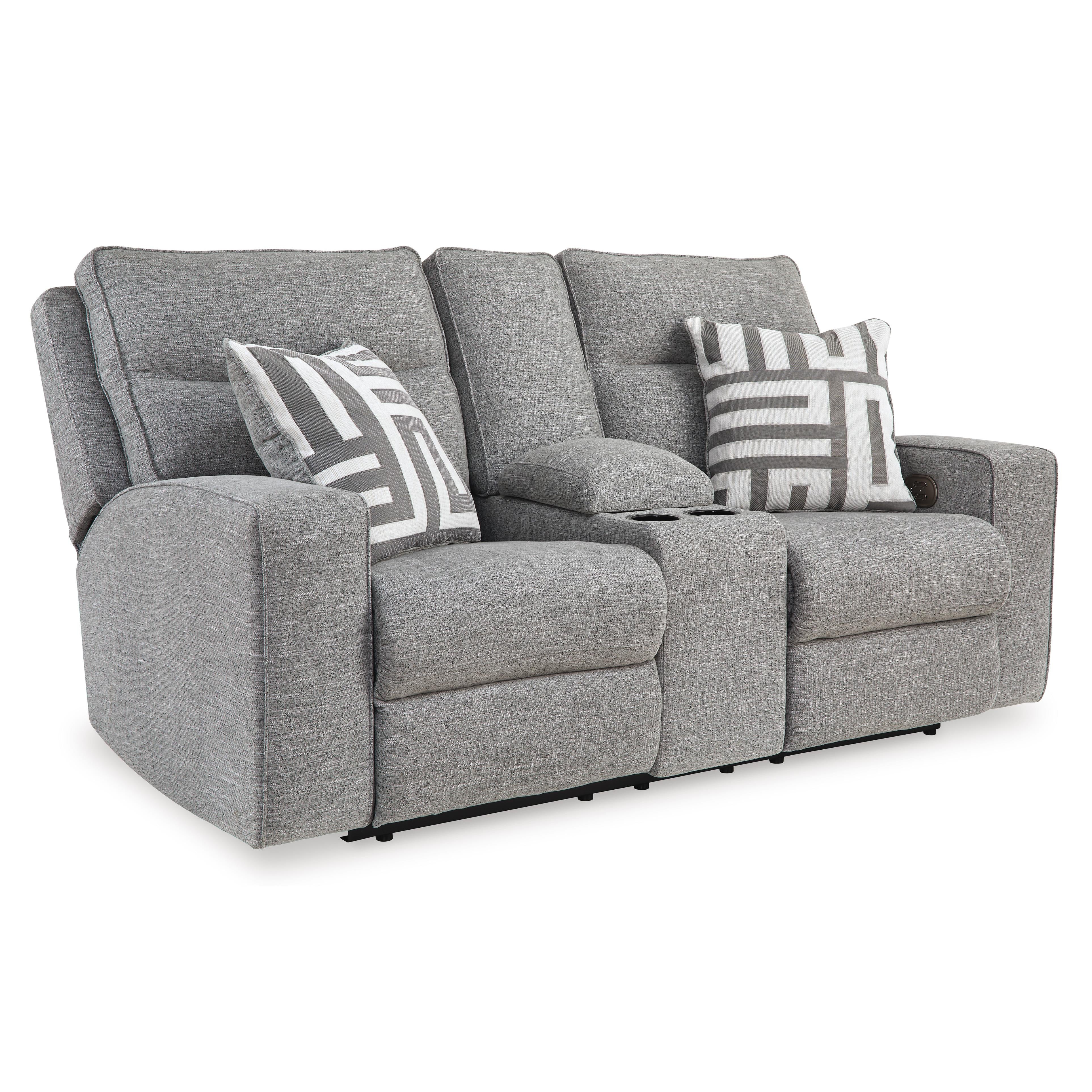  Signature Design by Ashley Biscoe 9050318 Power Reclining Loveseat with Console and Adjustable Headrest IMAGE 1