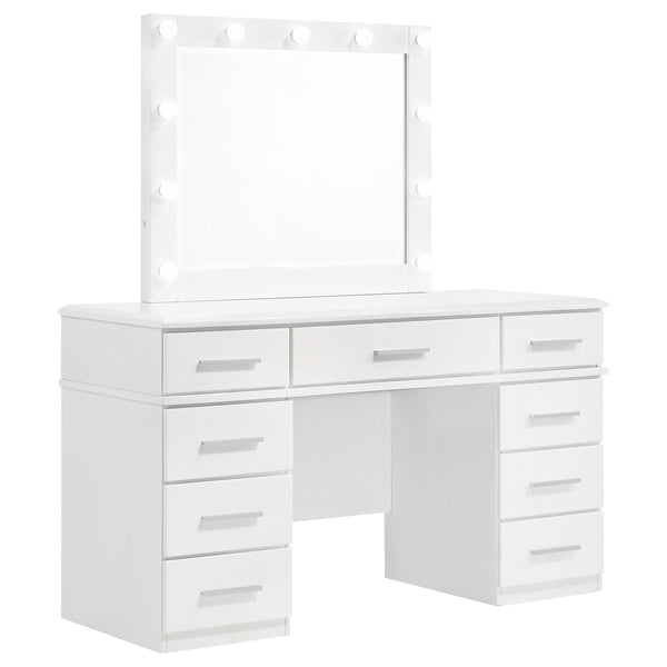 Coaster Furniture Felicity 203507 9-Drawer Vanity Table Lighted Mirror - Glossy White