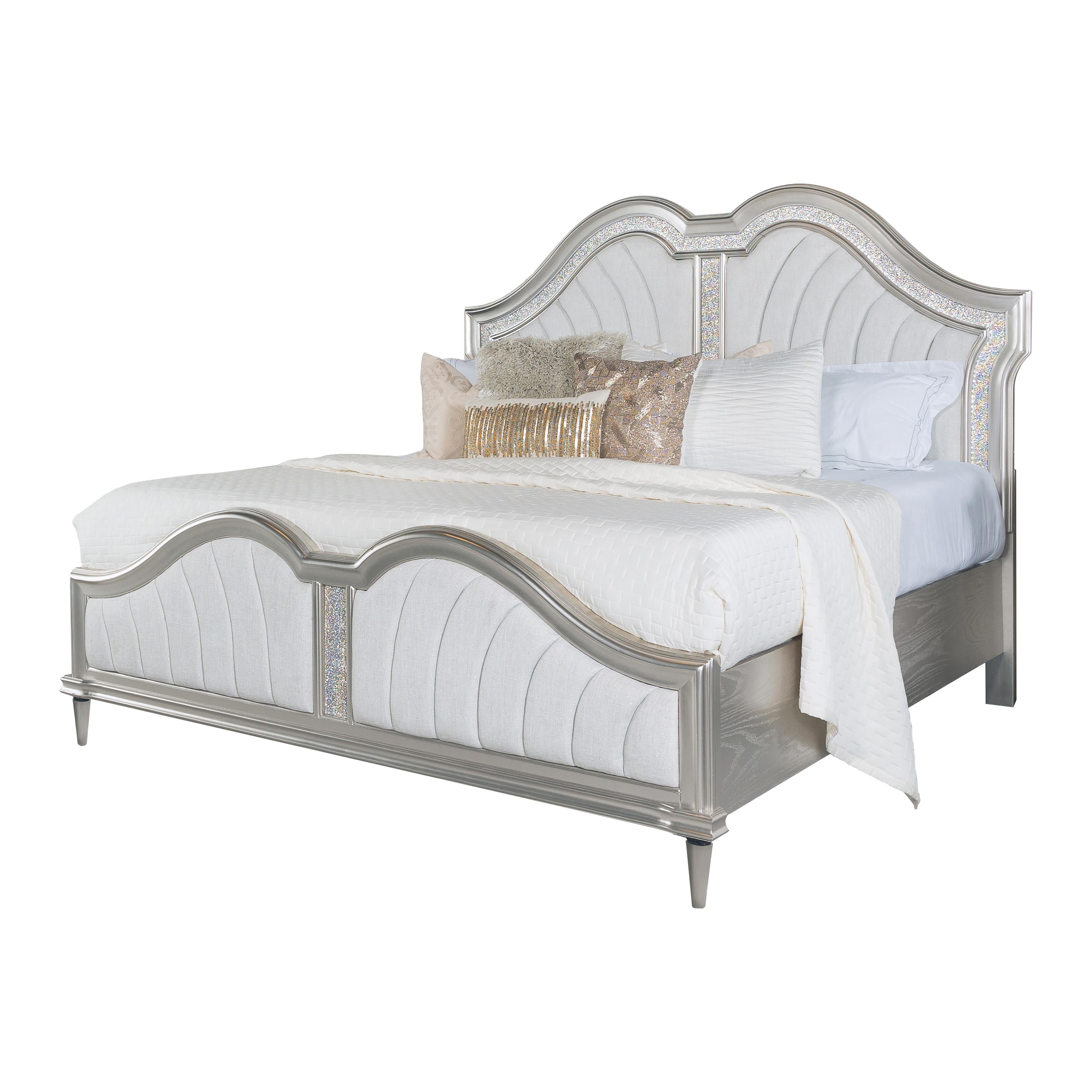  Size_California King --  Evangeline 223391KW Wood California King LED Panel Bed - Silver Oak IMAGE 1