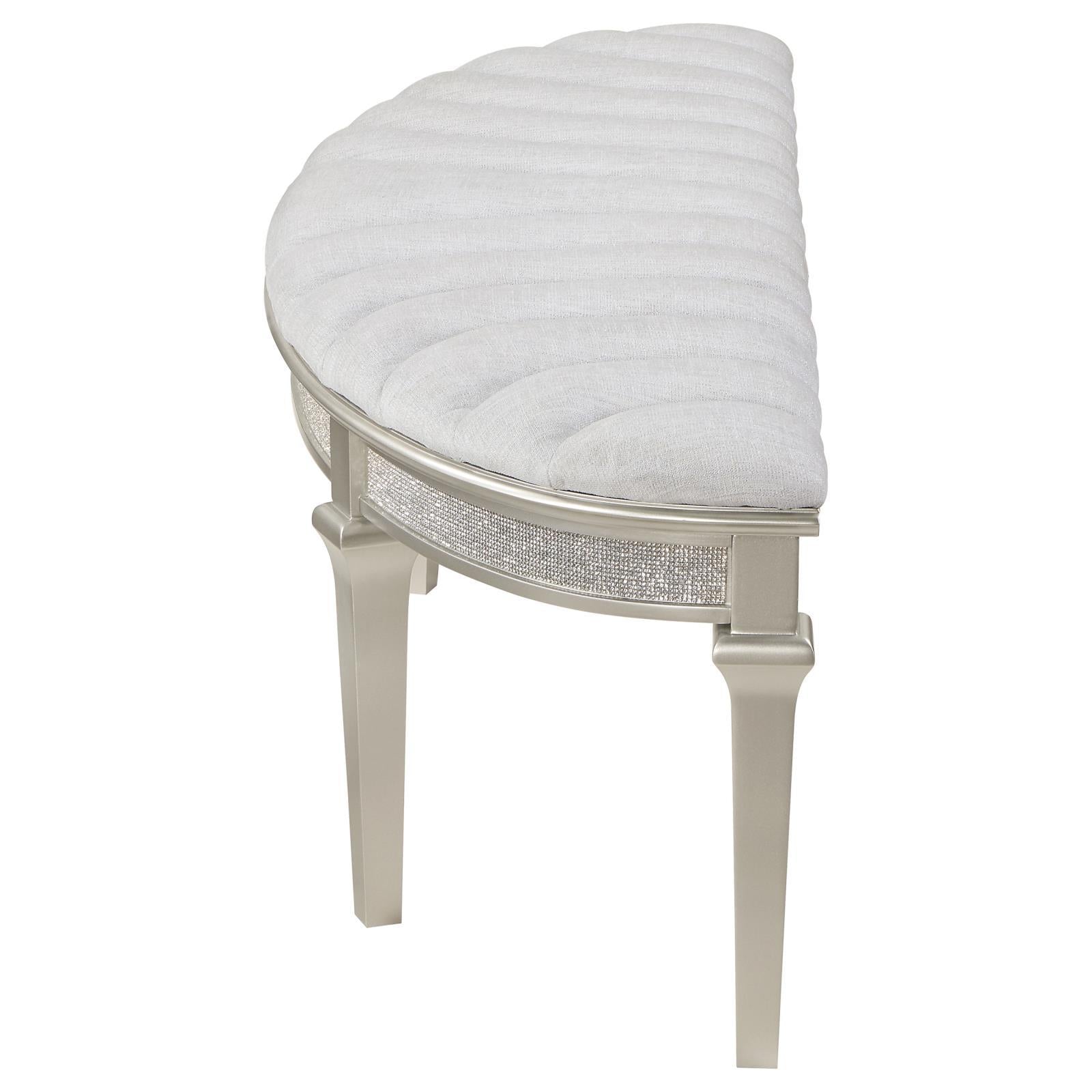  Coaster Furniture Evangeline 223396 Curved Fabric Upholstered Bench - Silver Oak IMAGE 5