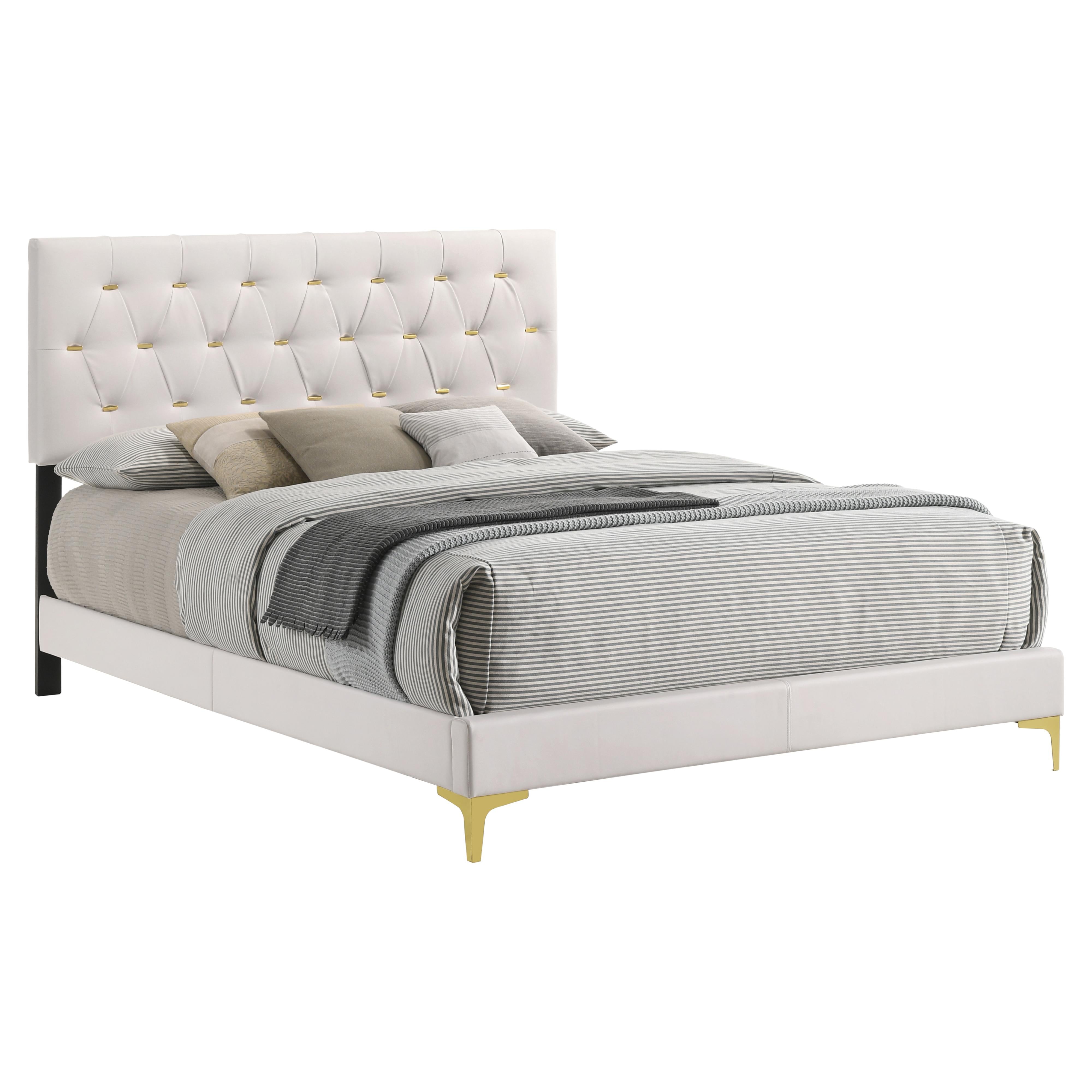  Size_King --  Kendall 224401KE Upholstered Eastern King Panel Bed - White IMAGE 1