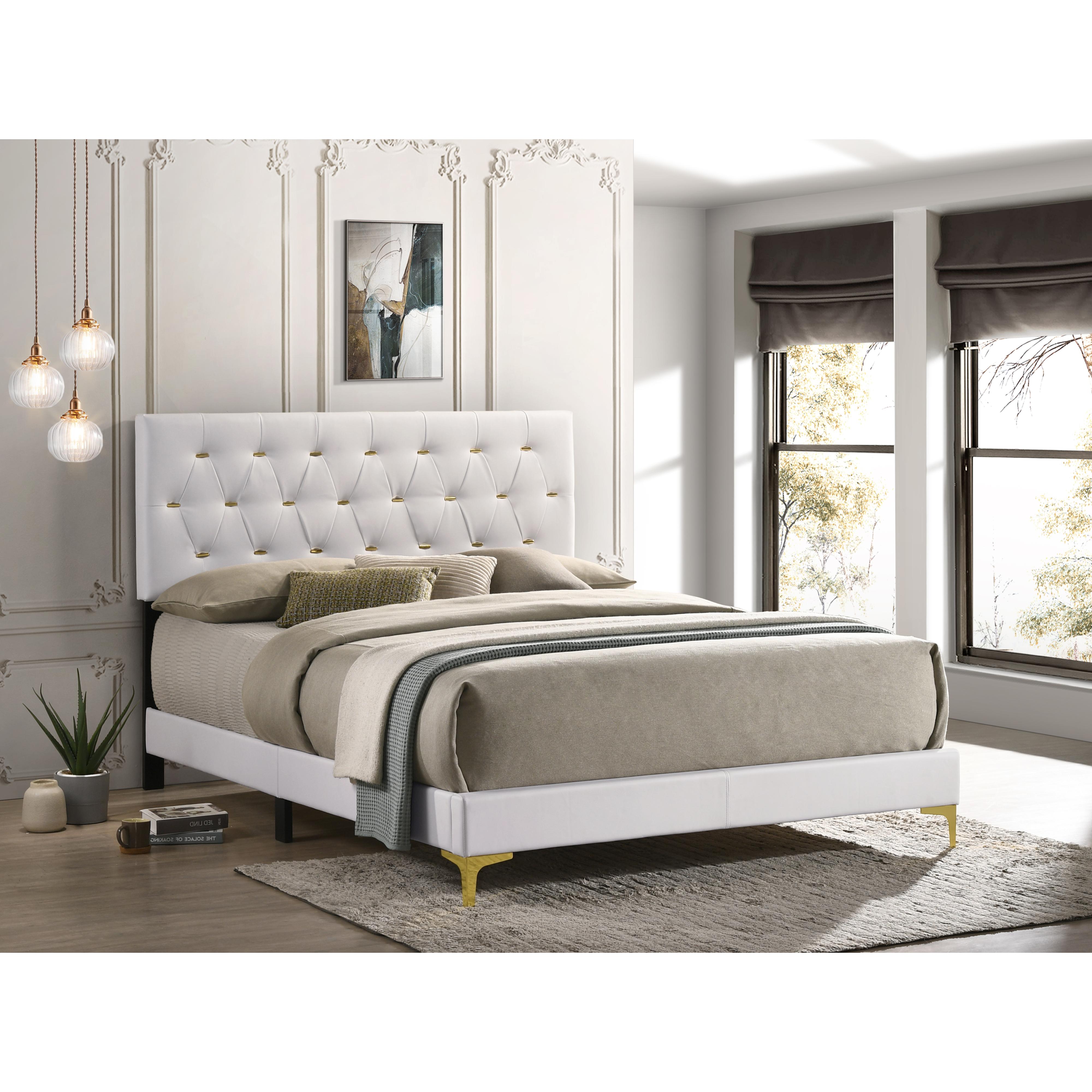  Size_King --  Kendall 224401KE Upholstered Eastern King Panel Bed - White IMAGE 5