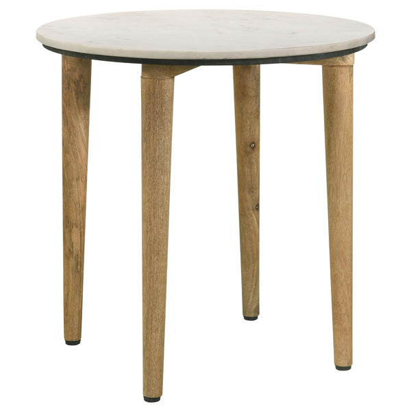 Coaster Furniture Aldis 703717 Round Marble Top Side End Table - White and Natural