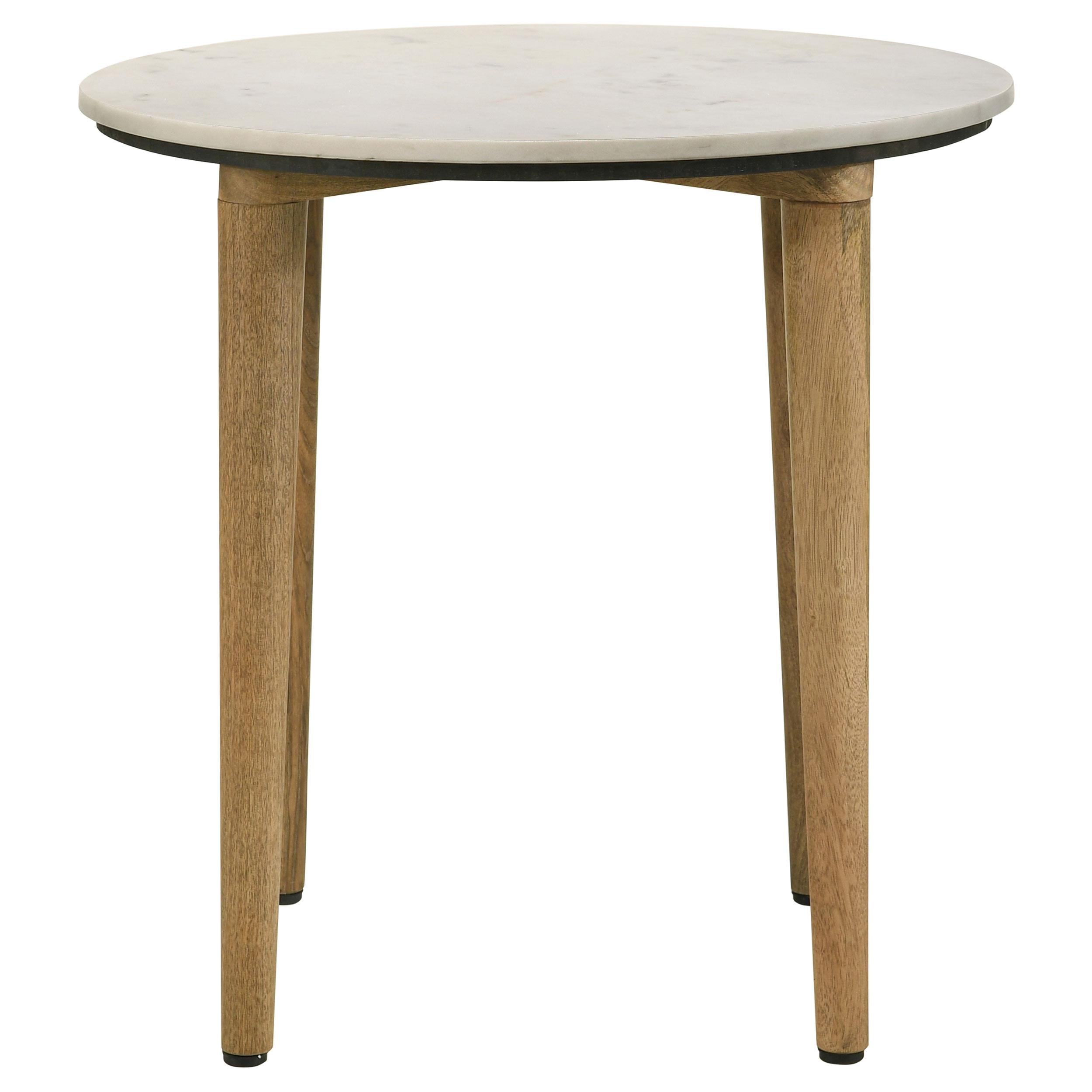  Coaster Furniture Aldis 703717 Round Marble Top Side End Table - White and Natural IMAGE 2