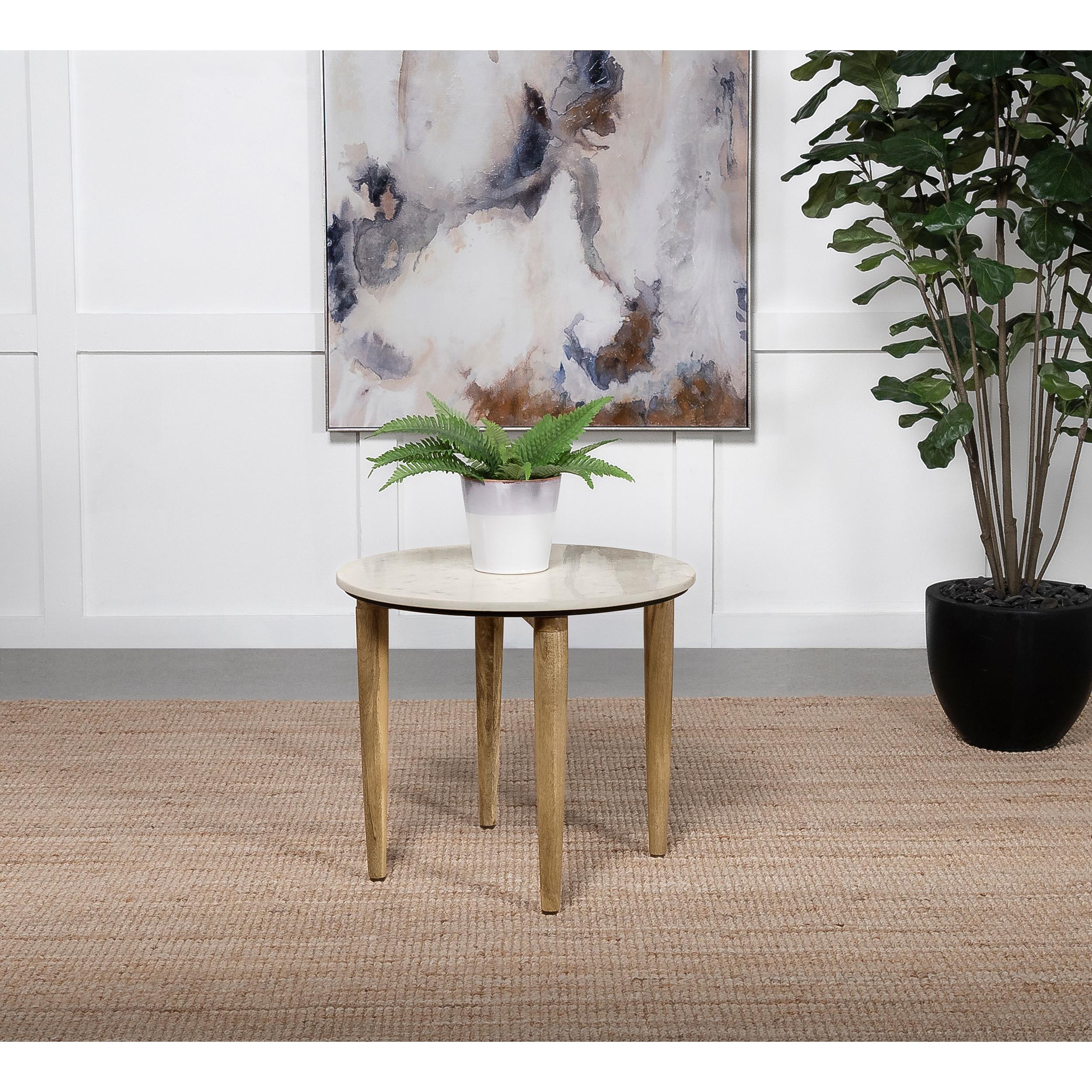  Coaster Furniture Aldis 703717 Round Marble Top Side End Table - White and Natural IMAGE 3