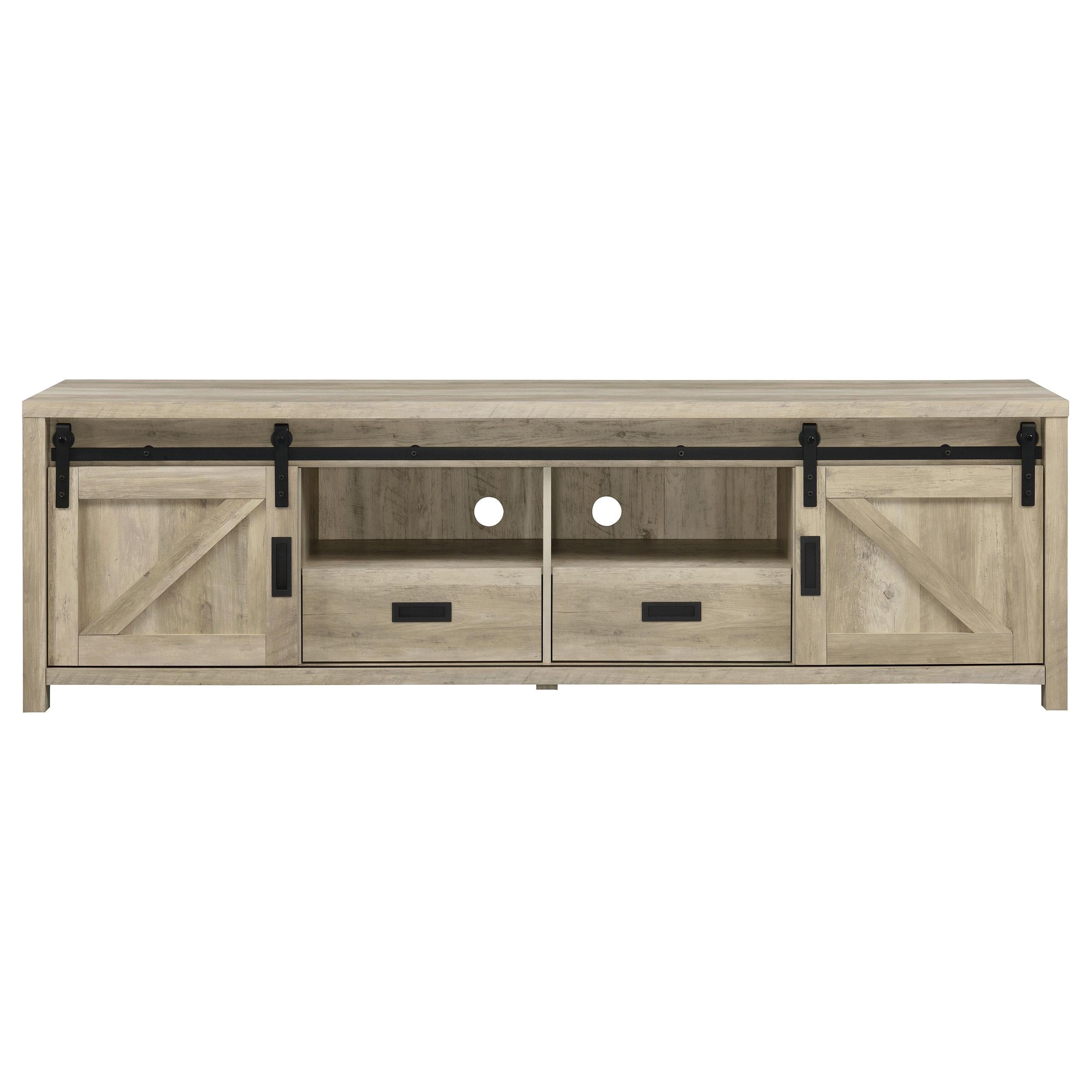  Coaster Furniture Madra 736263 2-door Engineered Wood 79" TV Stand - Distressed Pine IMAGE 4