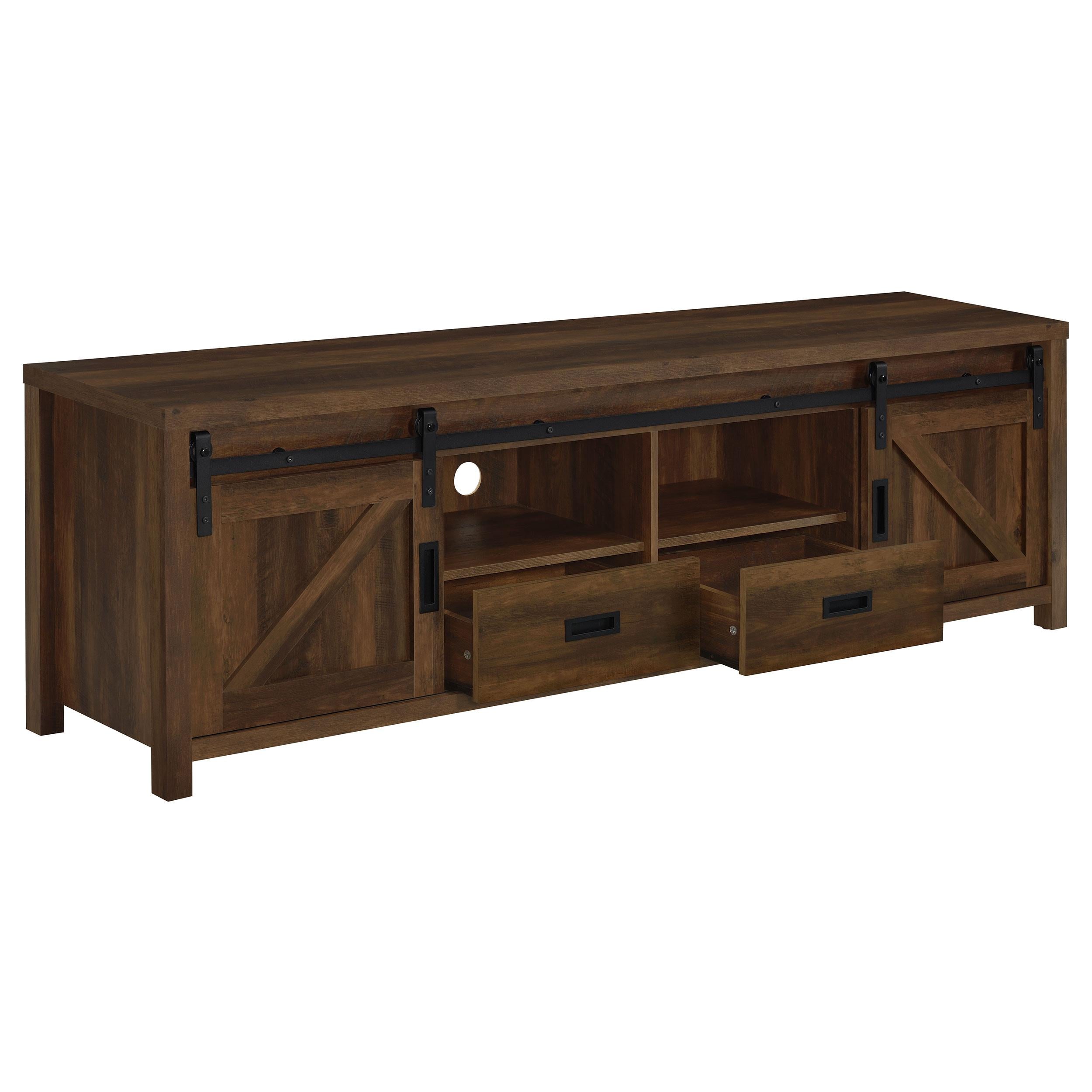  Coaster Furniture Madra 736273 2-door Engineered Wood 79" TV Stand - Dark Pine IMAGE 2