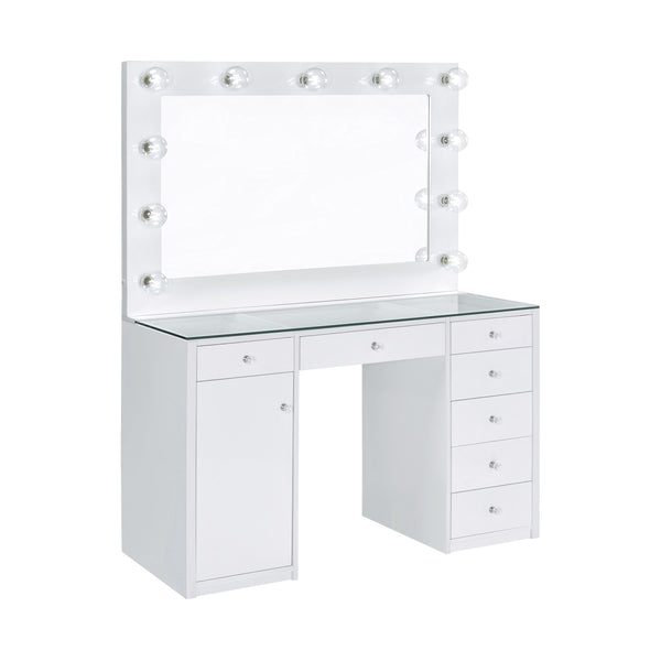 Coaster Furniture Acena 931143 7-Drawer Vanity Set with Lighting - White High Gloss