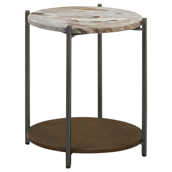 Coaster Furniture Noemie 931204 Round Marble Top Accent Side Table - White and Gunmetal