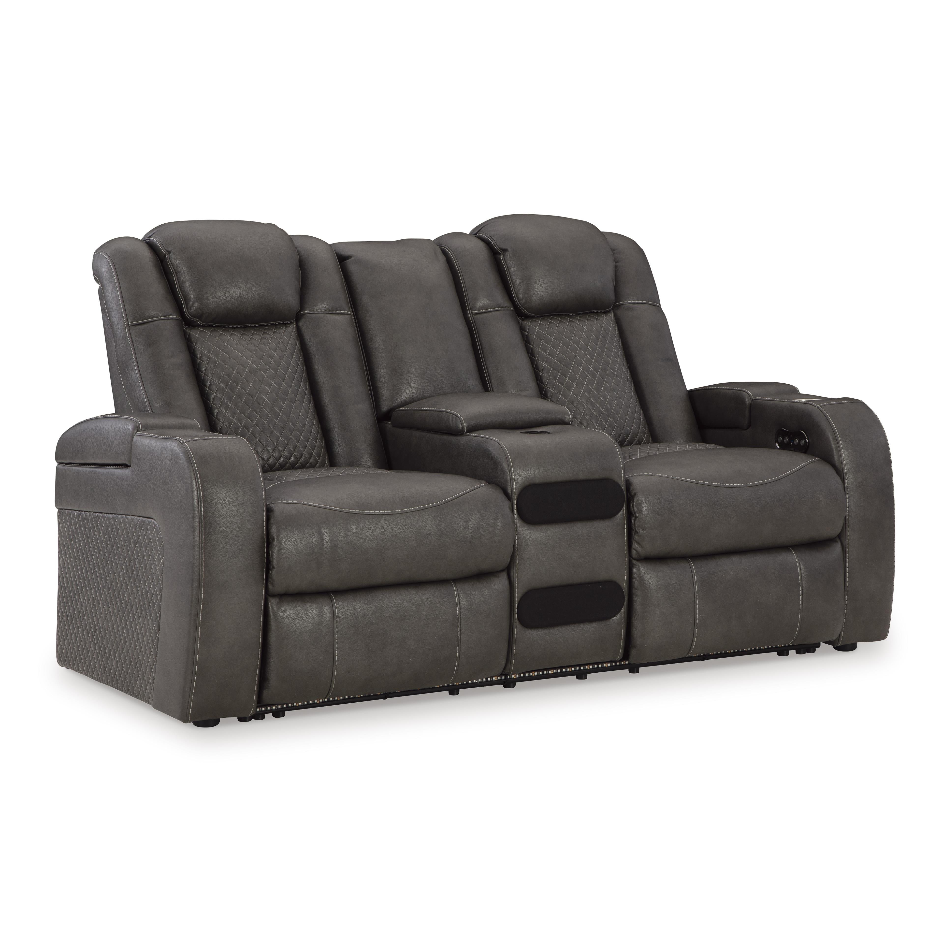  Manufacturer Color_Shadow --  Signature Design by Ashley Fyne Dyme Power Reclining Leather Look Loveseat with Console IMAGE 1