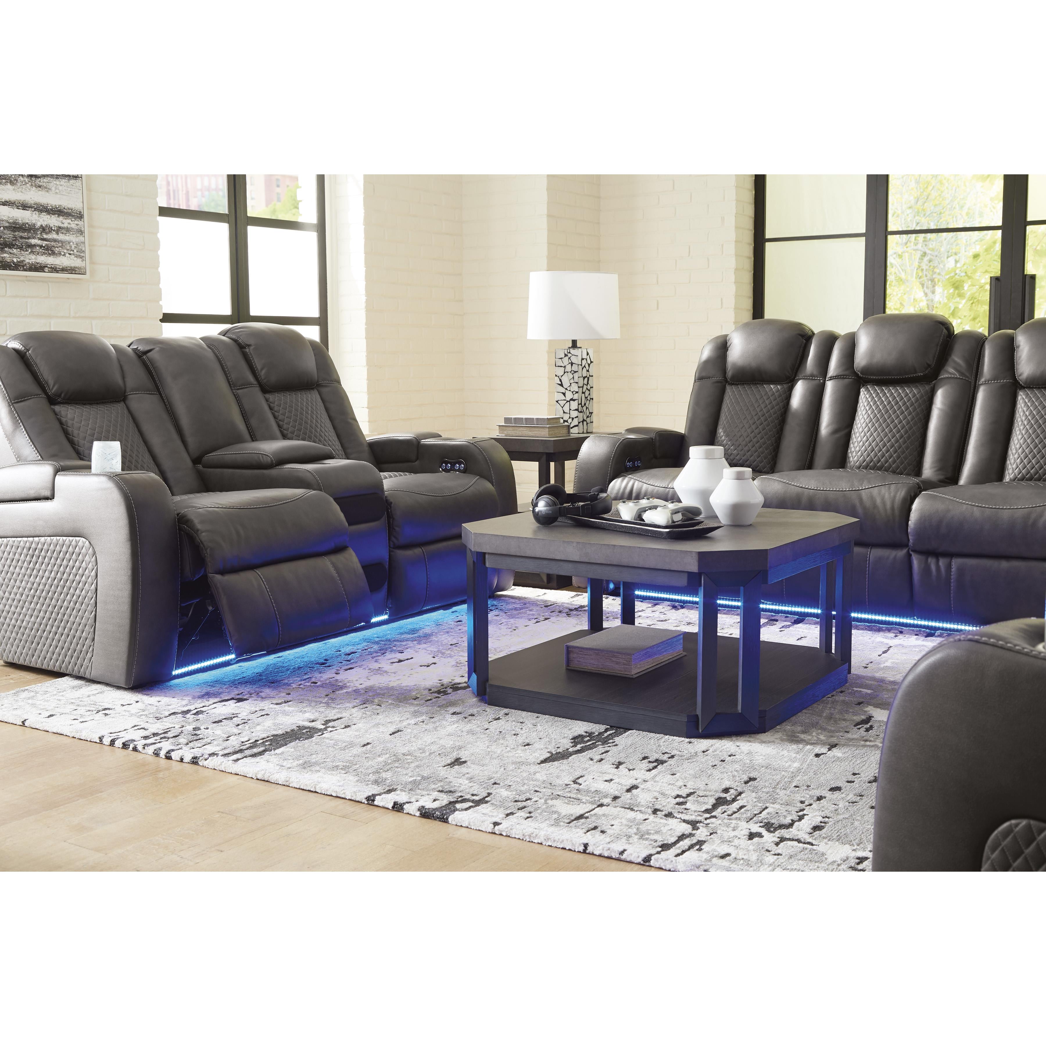  Manufacturer Color_Shadow --  Signature Design by Ashley Fyne Dyme Power Reclining Leather Look Loveseat with Console IMAGE 12