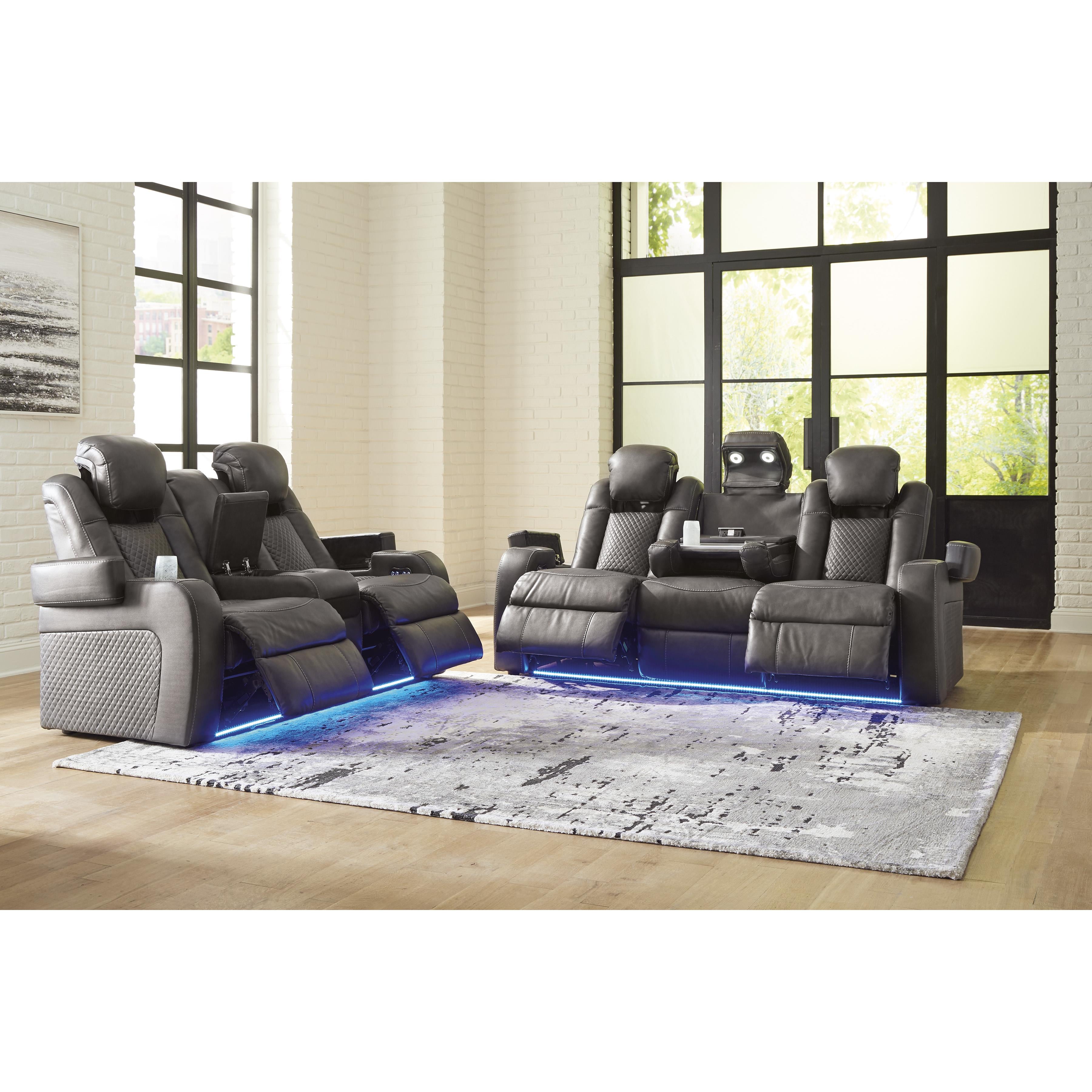  Manufacturer Color_Shadow --  Signature Design by Ashley Fyne Dyme Power Reclining Leather Look Loveseat with Console IMAGE 16