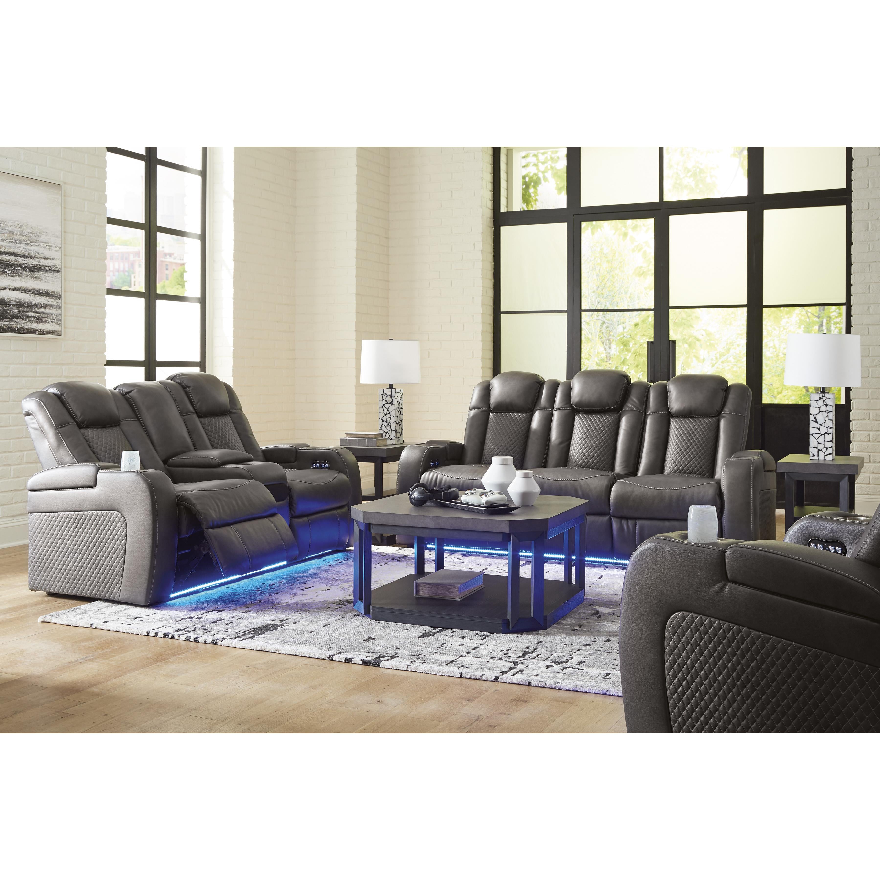  Manufacturer Color_Shadow --  Signature Design by Ashley Fyne Dyme Power Reclining Leather Look Loveseat with Console IMAGE 17