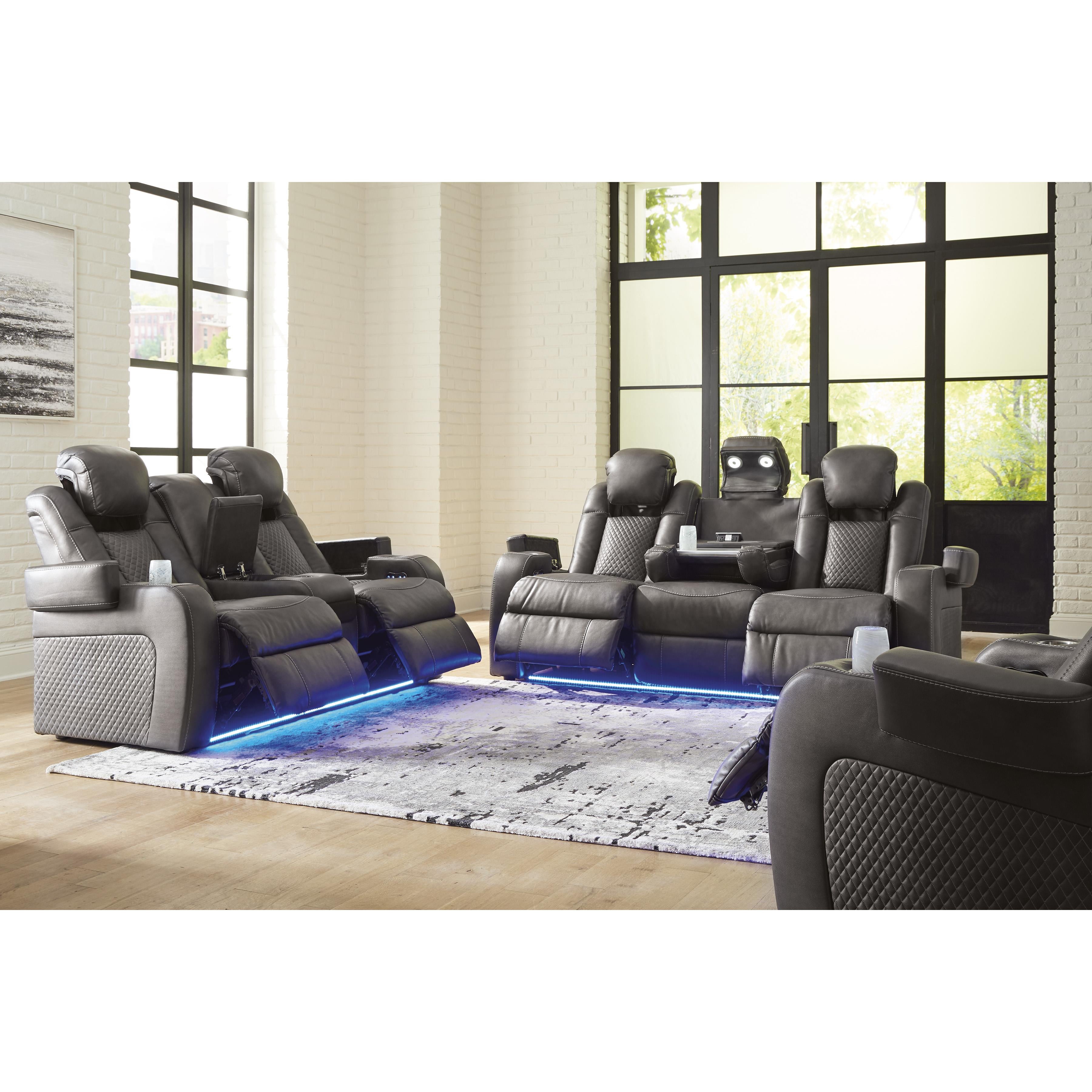  Manufacturer Color_Shadow --  Signature Design by Ashley Fyne Dyme Power Reclining Leather Look Loveseat with Console IMAGE 19