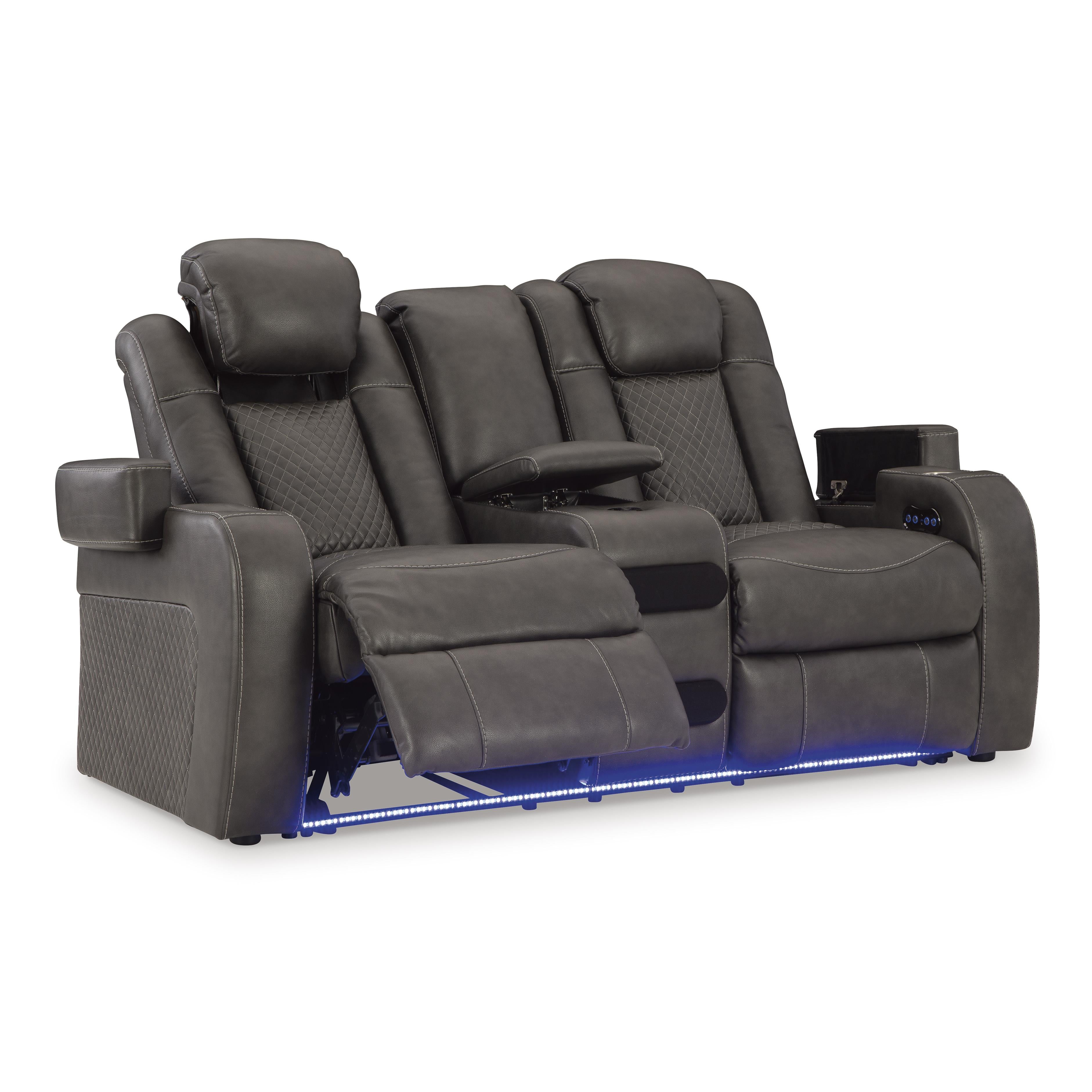  Manufacturer Color_Shadow --  Signature Design by Ashley Fyne Dyme Power Reclining Leather Look Loveseat with Console IMAGE 2