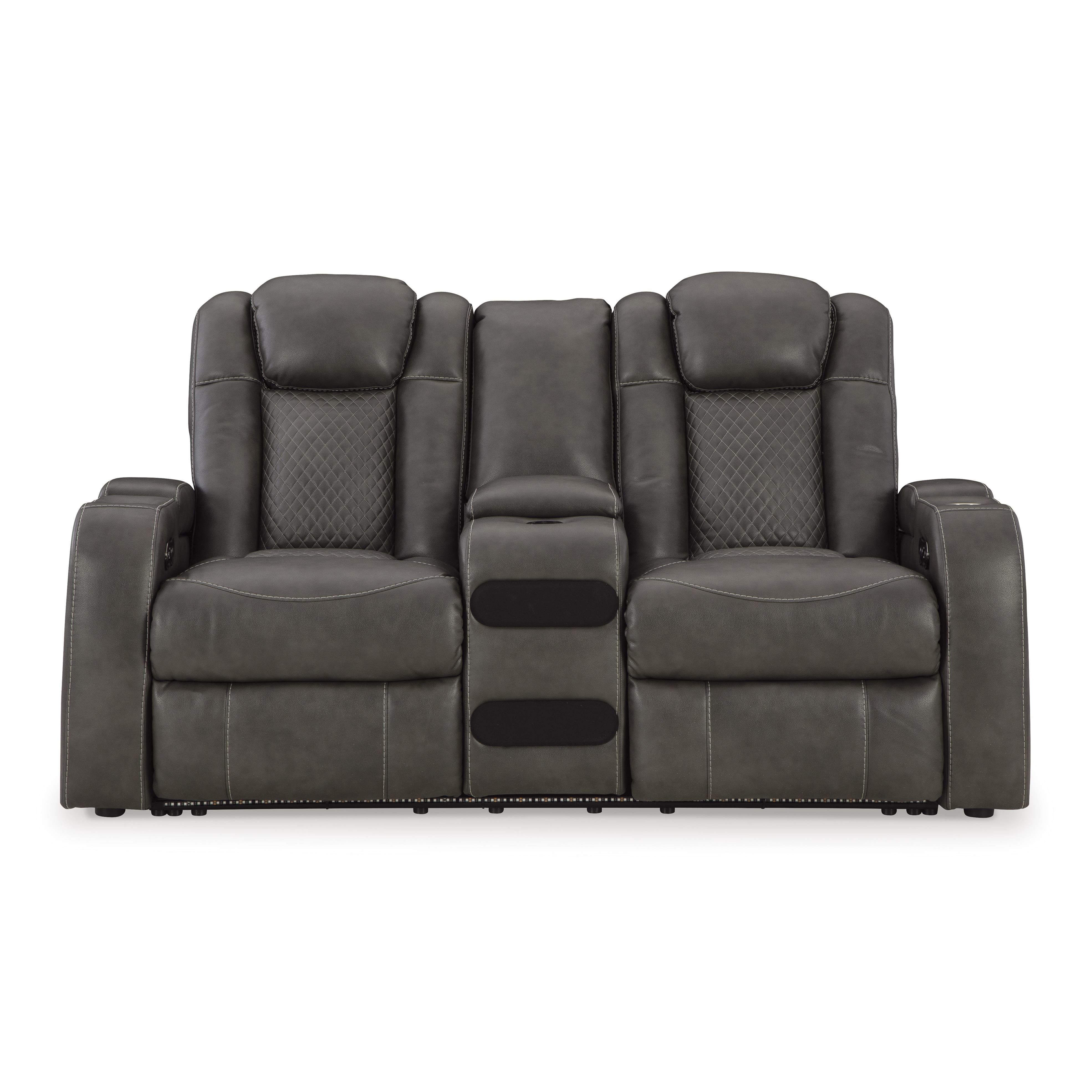  Manufacturer Color_Shadow --  Signature Design by Ashley Fyne Dyme Power Reclining Leather Look Loveseat with Console IMAGE 3