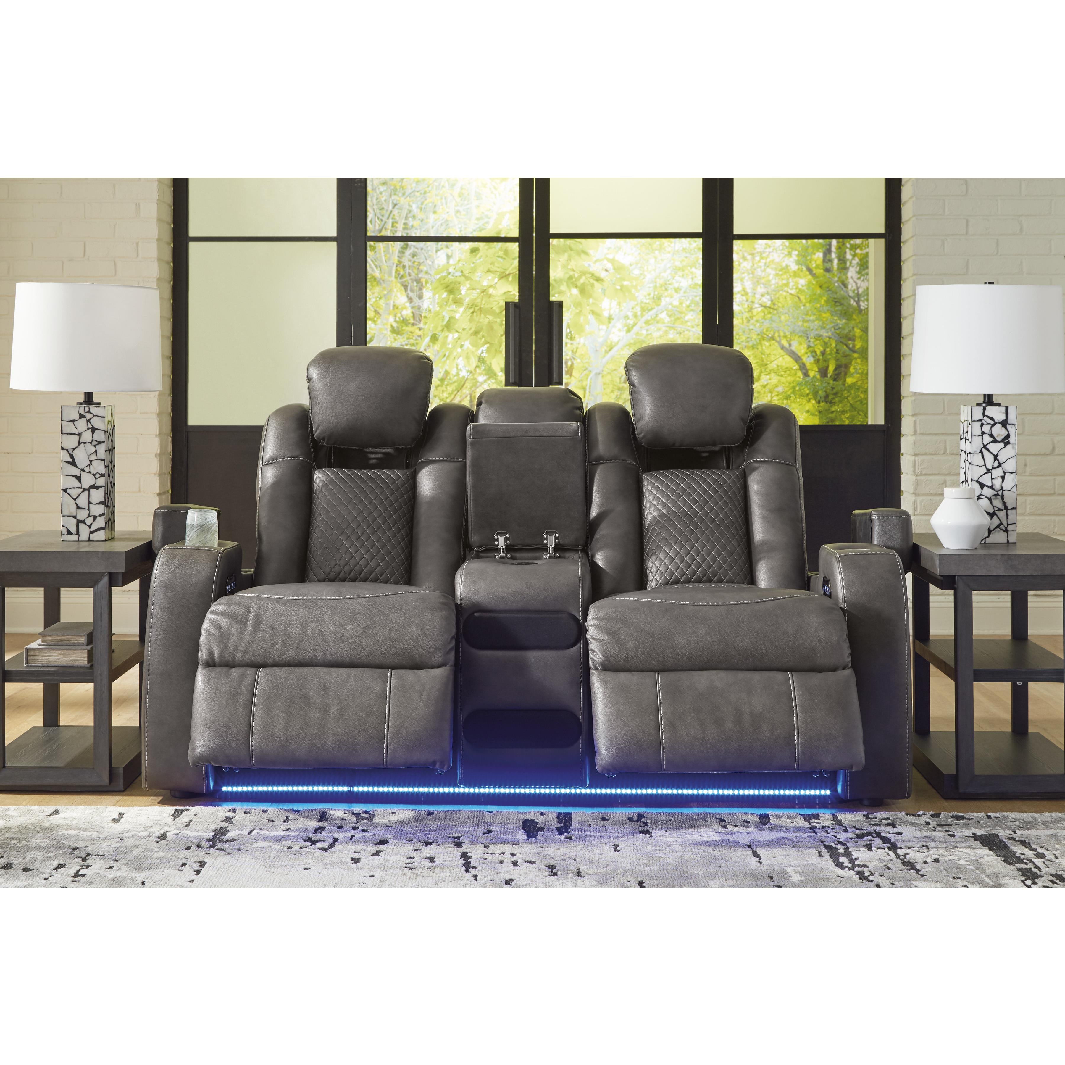  Manufacturer Color_Shadow --  Signature Design by Ashley Fyne Dyme Power Reclining Leather Look Loveseat with Console IMAGE 6