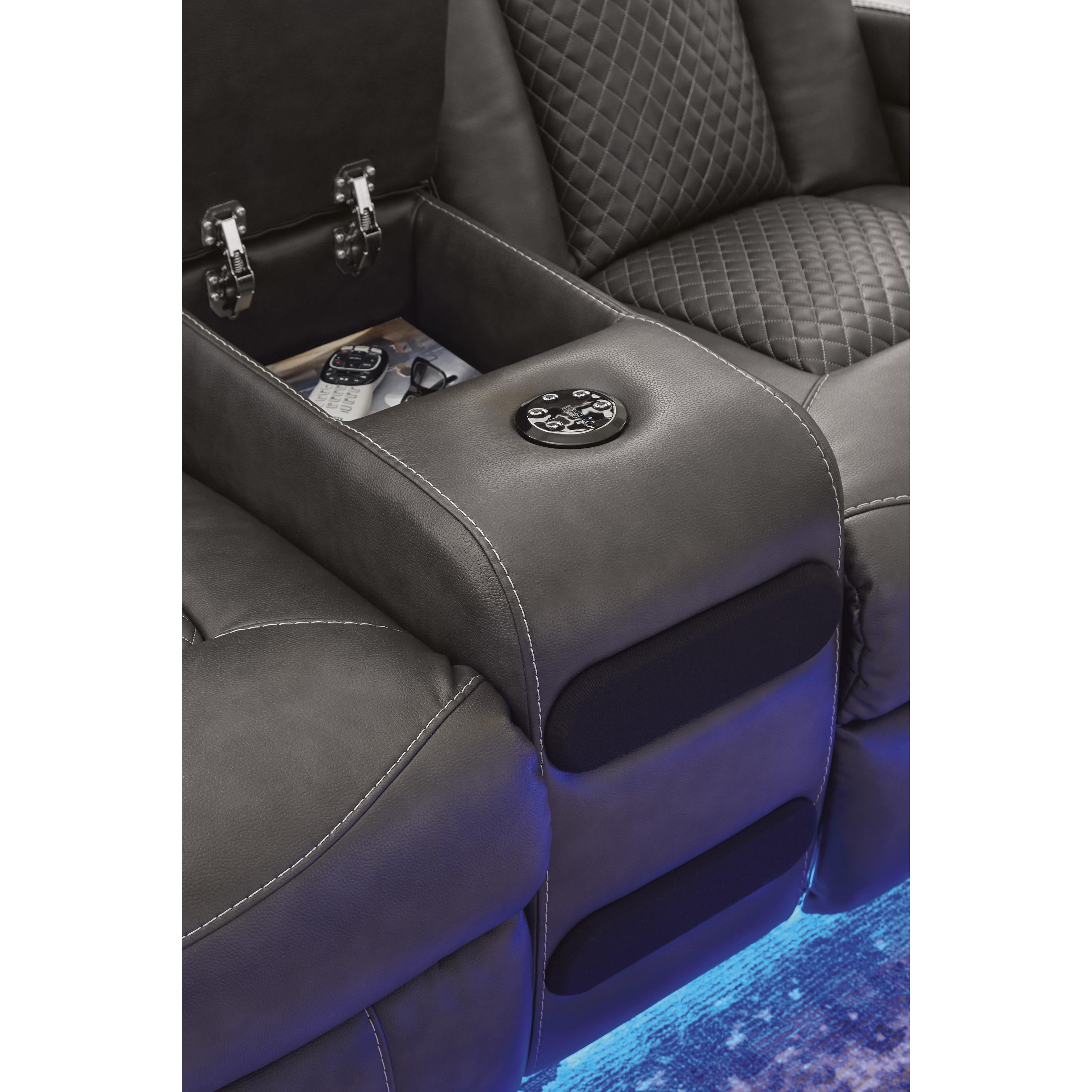  Manufacturer Color_Shadow --  Signature Design by Ashley Fyne Dyme Power Reclining Leather Look Loveseat with Console IMAGE 8